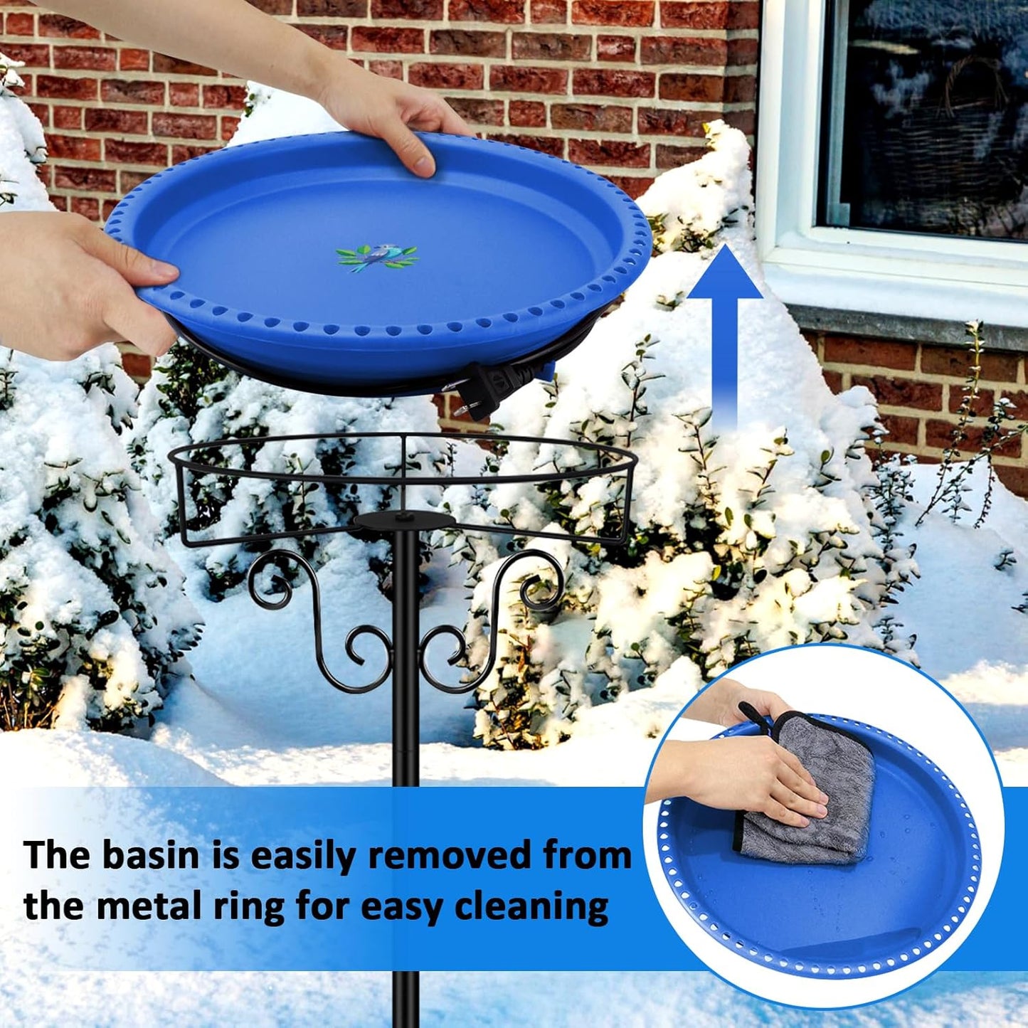 Heated Bird Baths for Outdoors for Winter, Lovppy 100W Heated Bird Bath Water Heater with Thermostatically Controlled, Heated Bird Baths Bowl with Metal Stake for Outside Garden Patio Yard (Blue)