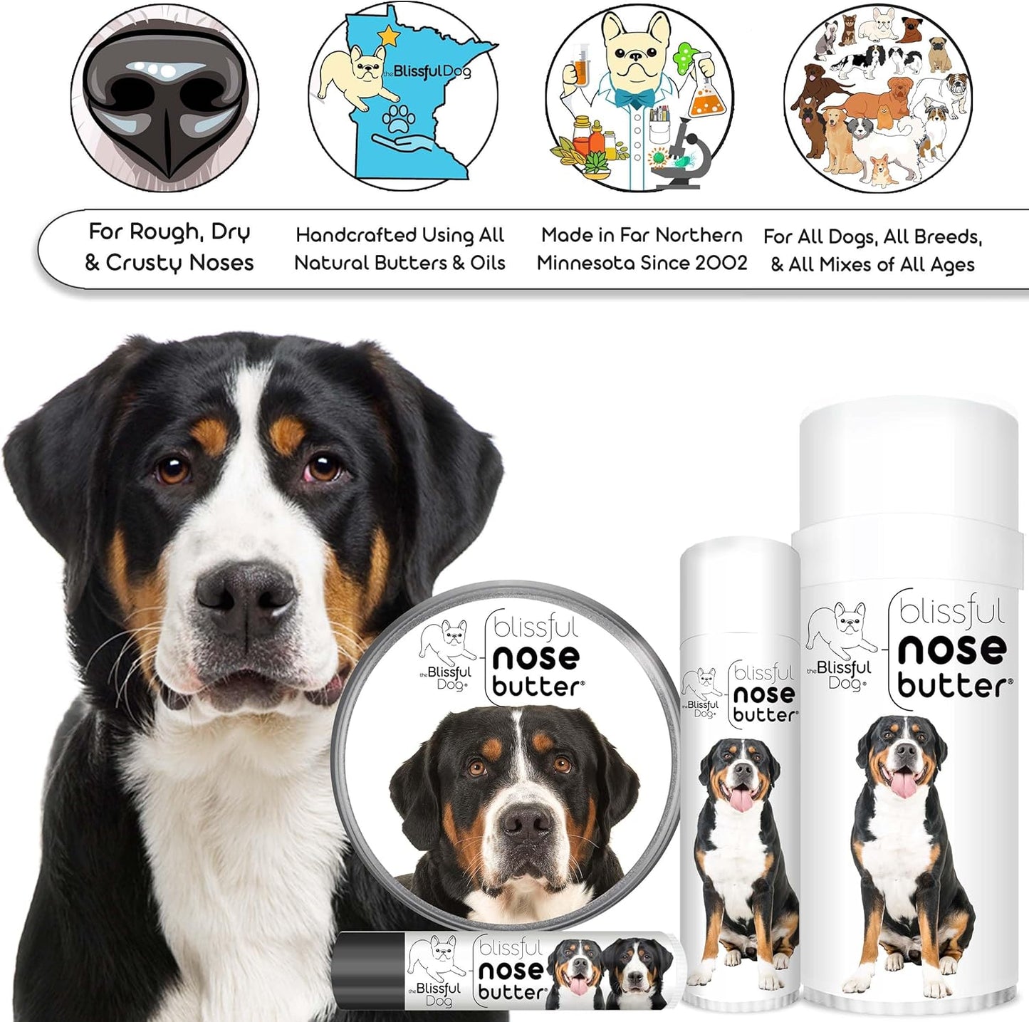 The Blissful Dog Greater Swiss Mountain Dog Unscented Nose Butter - Dog Nose Butter, 16 Ounce