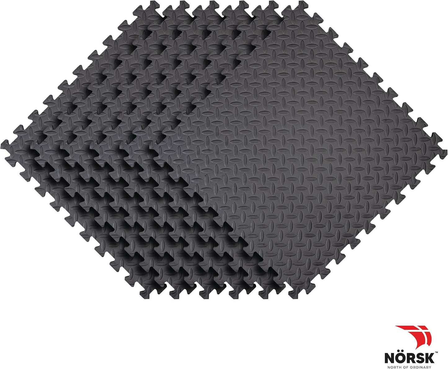 Norsk Foam Floor Gym Mats with Interlocking Tiles, .47" Thick, 24"x24", 54-Pack, 216 Square Feet, Diamond Plate Design, Grey