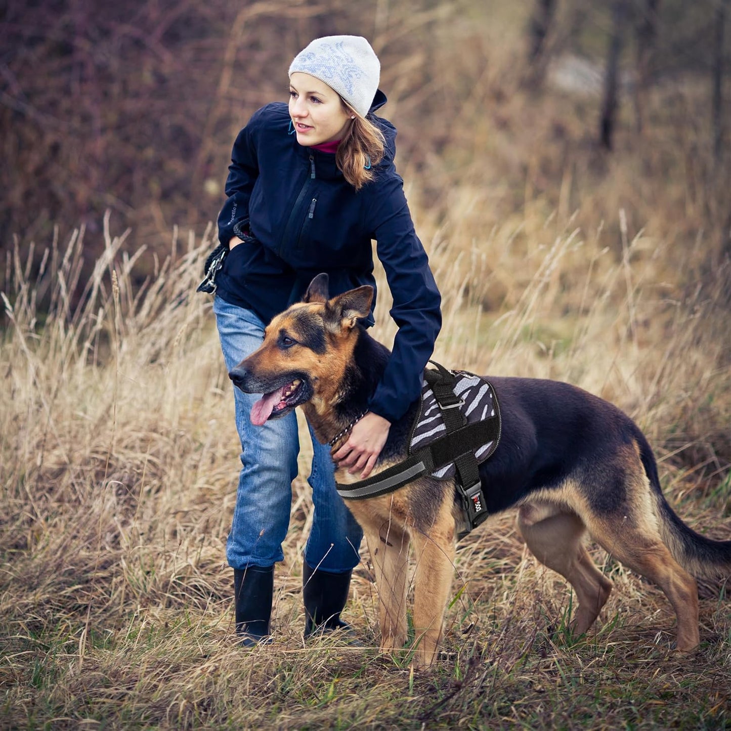 Dogline Dog Harness, Reflective No-Pull Adjustable Vest with Handle for Walking, Training, Breathable, No - Choke Harness for Small, Medium or Large Dogs Room for Patches Zebra Black/White XS 15"-18"