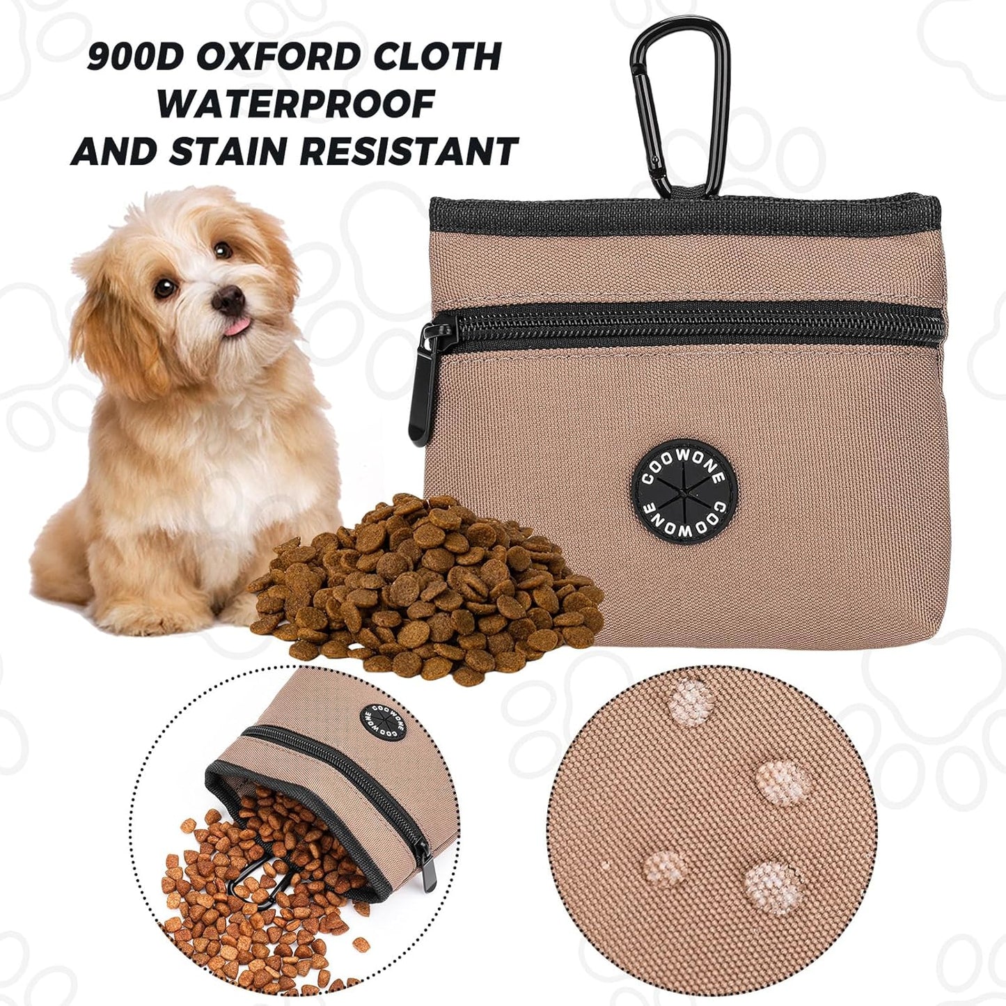 COOWONE Dog Treat Pouch with Pet Training Clicker, Detachable Dog Puppy Training Treat Bag, 900D Oxford Cloth Magnetic Closure Small Dog Walking Bag for Travel or Outdoor Use (Coffee)