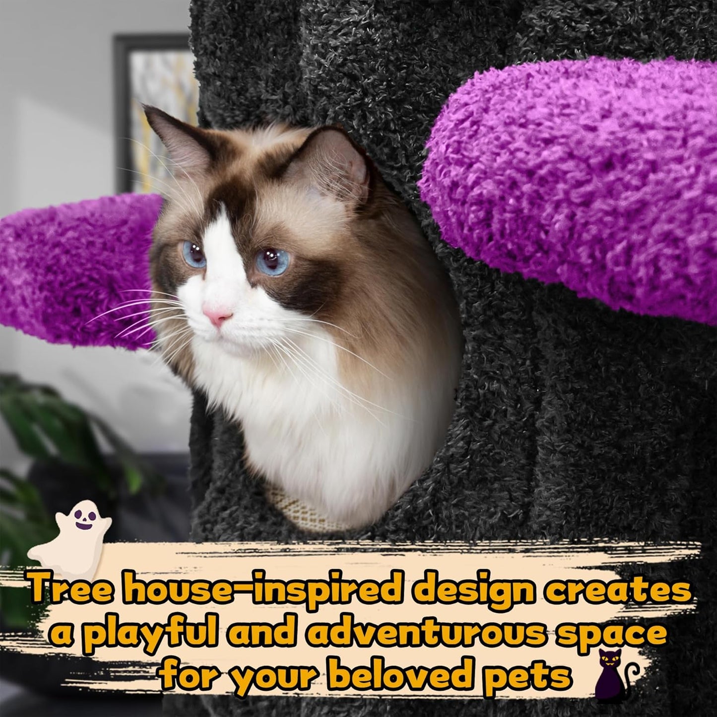 Luxury Cat Tree Tower for Indoor Cats,88.6" Tall Cat Tree,Multi-Level Furniture Activity Center with Scratching Posts Stand House Condo Funny Toys Kittens Pet Play House, Purple