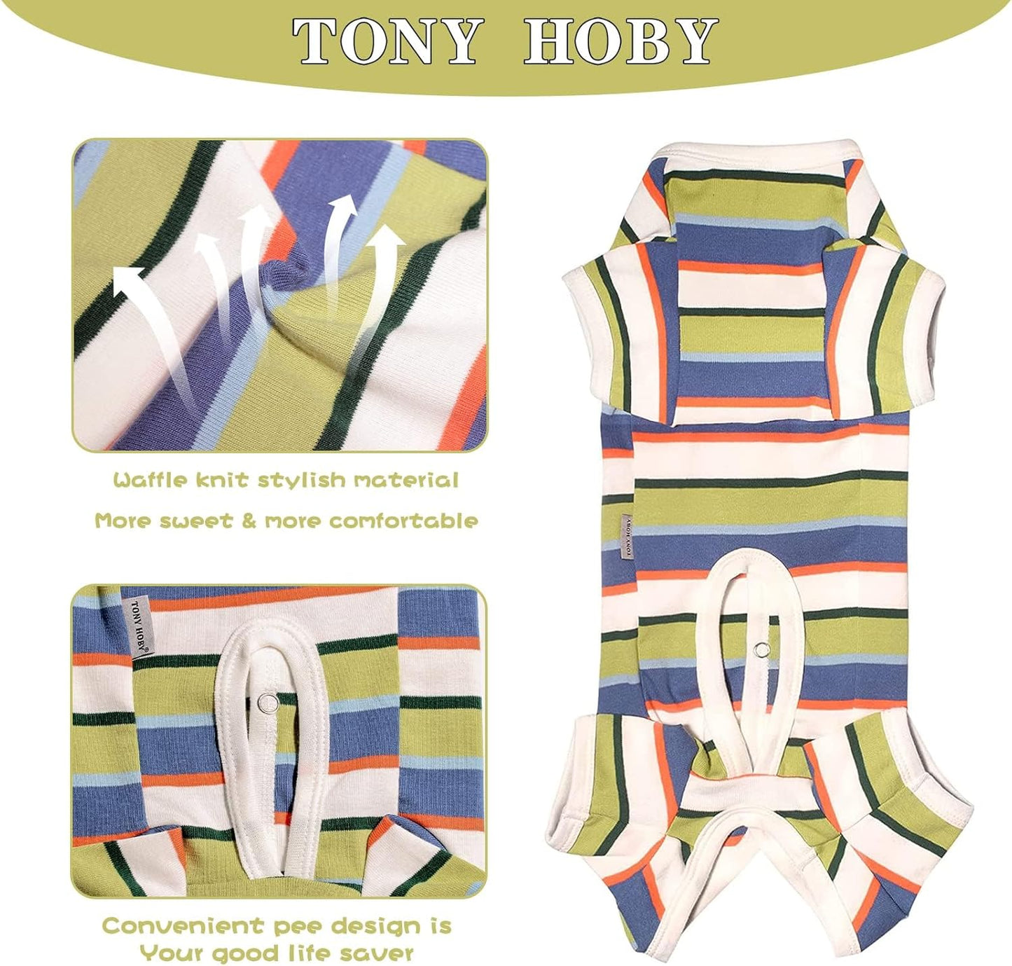 TONY HOBY Dog Pajamas, Dog Jumpsuit, Colorful Dogs Shirt, Dogs Surgery Recovery Suit for Small Medium Breeds (Blue&White, Boy, XS)