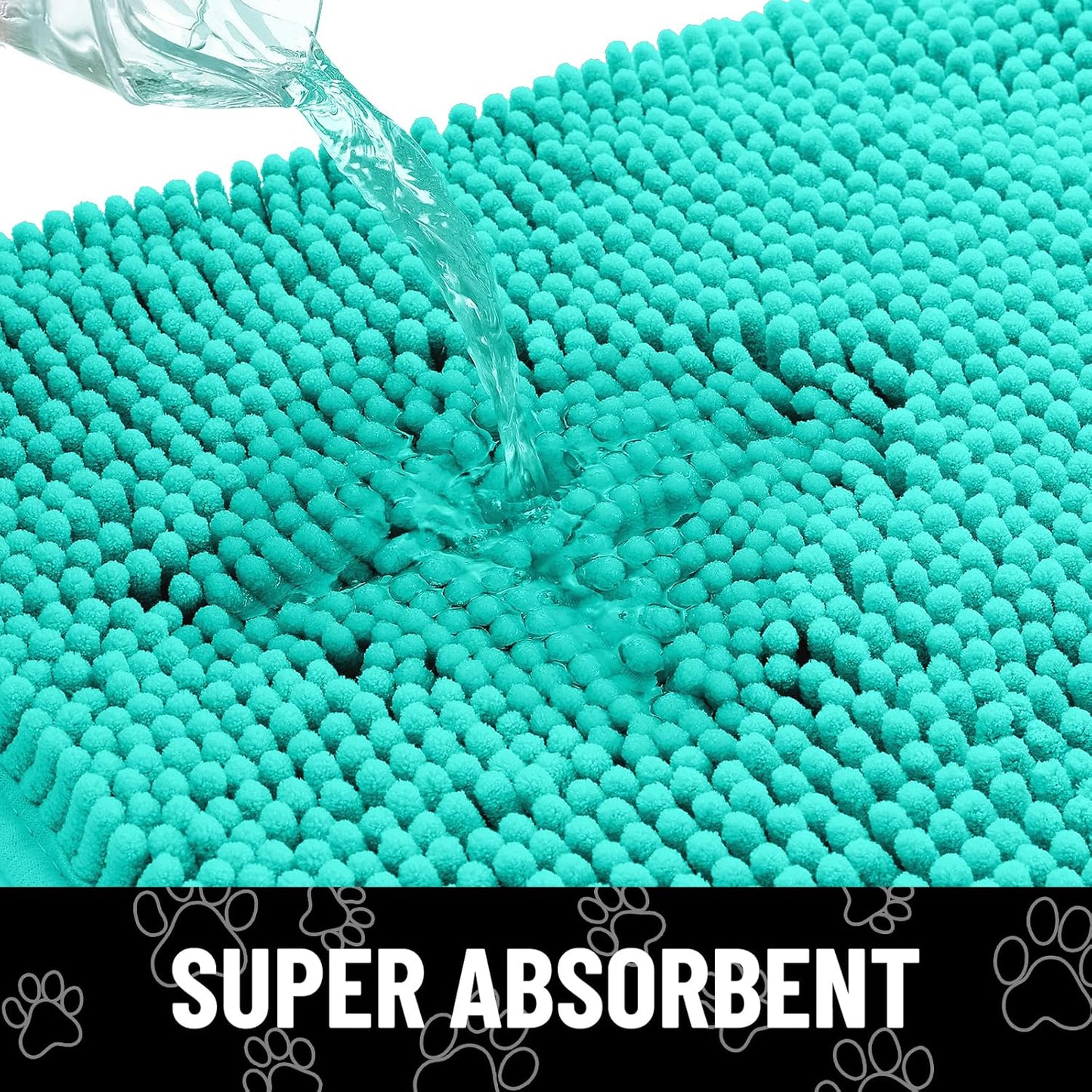 Smiry Dog Door Mat for Muddy Paws, Absorbent Dirt Trapper Non Slip Quick Dry Washable Chenille Mat for Mud Dogs, Entry Rug for Indoor and Outdoor (40x32 Inches, Turquoise)