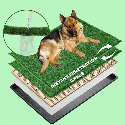 MEEXPAWS XL Dog Grass Pad With Tray - Artificial Potty for Balcony, New Generation Instant-Penetration, Litter Box With Hemmed Edge, Disposable Pee Pad