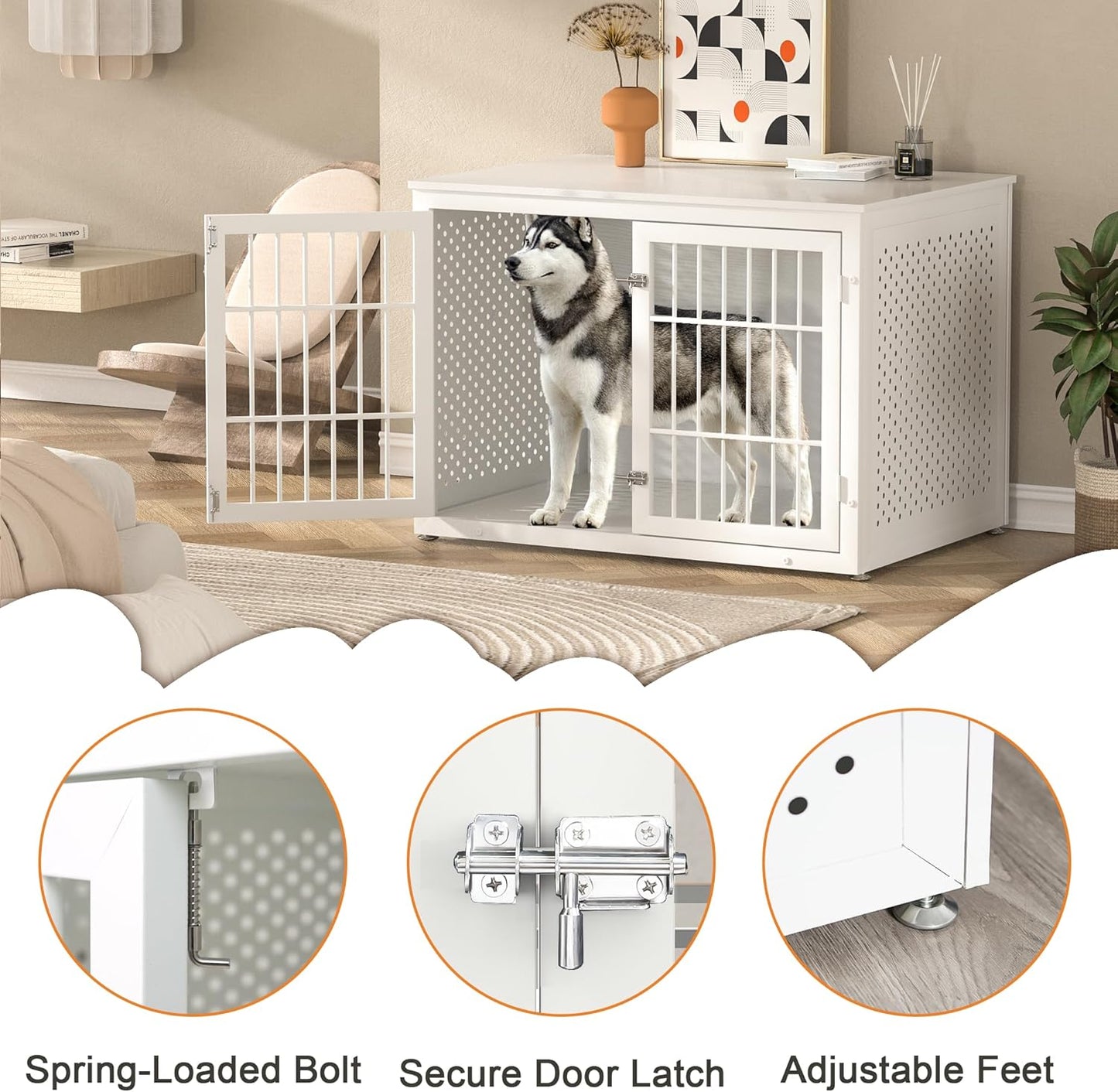 42" Heavy Duty Dog Crate Furniture for Large and Medium Dogs, Enclosed Design Wooden Metal Kennel, Wooden Cage Furniture Indoor, Decorative Dog Kennel End Table