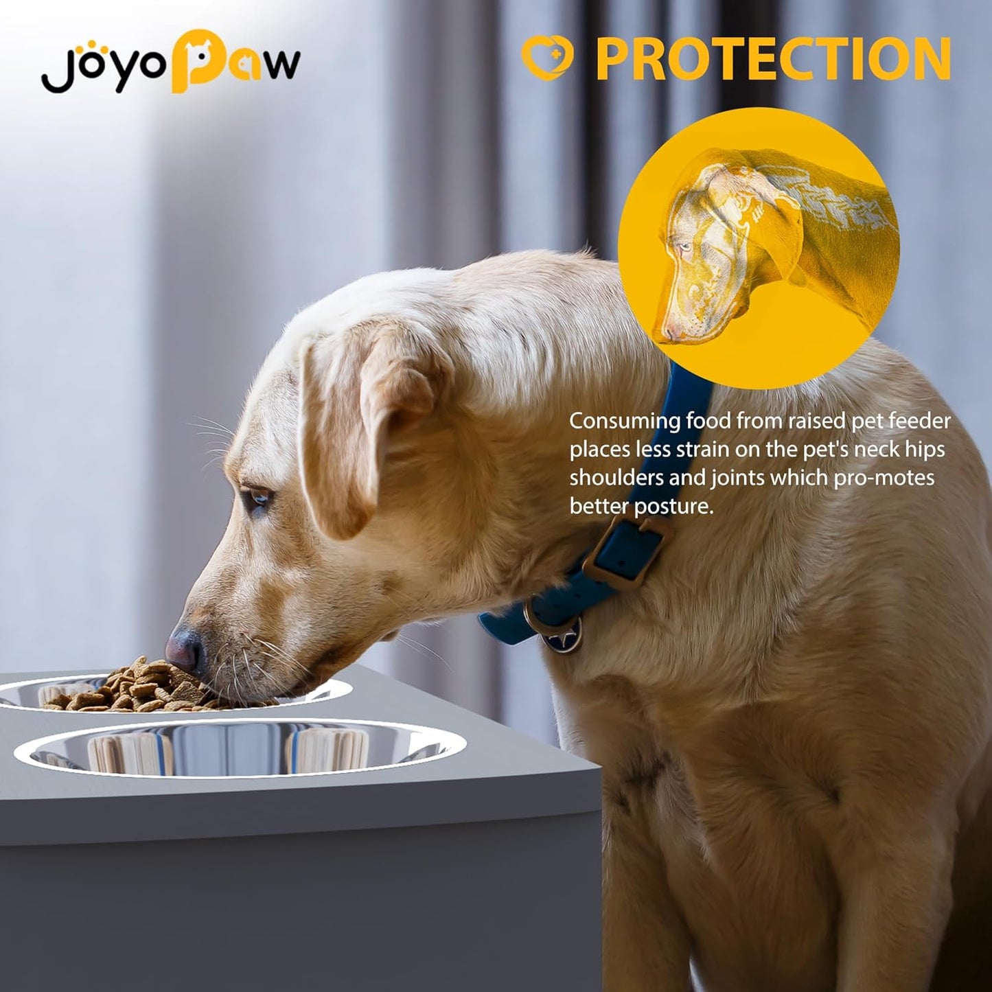 Elevated Dog Bowls, Bamboo Raised Dog Bowl for Large Dogs & Medium Dogs, with 2 Stainless Steel Bowls (10'' Tall–48 oz Bowl)