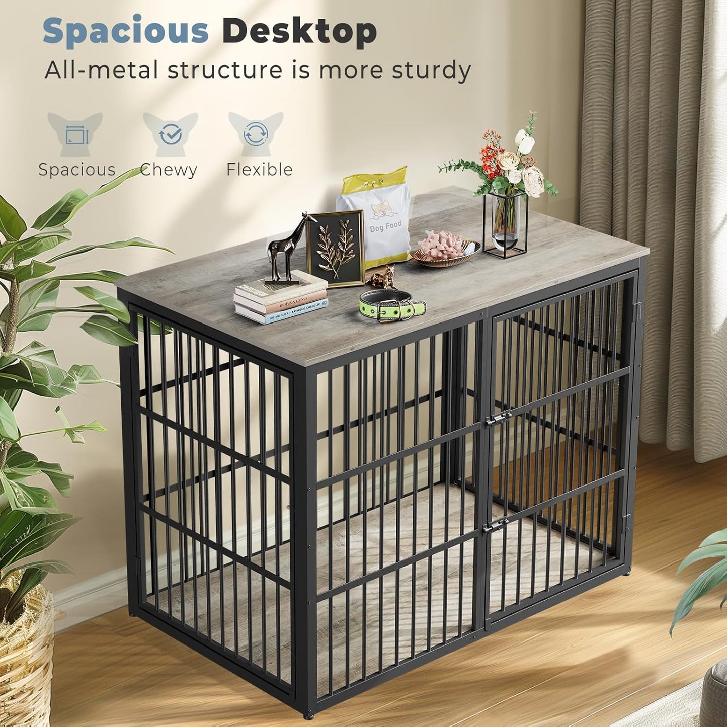 Lyromix 48'' XXL Dog Crate Furniture with 3 Doors, Wooden Crate End Table Heavy Duty Indoor Combination Cage for Medium to Large Dogs, Multiple Units Can be Combined, Grey