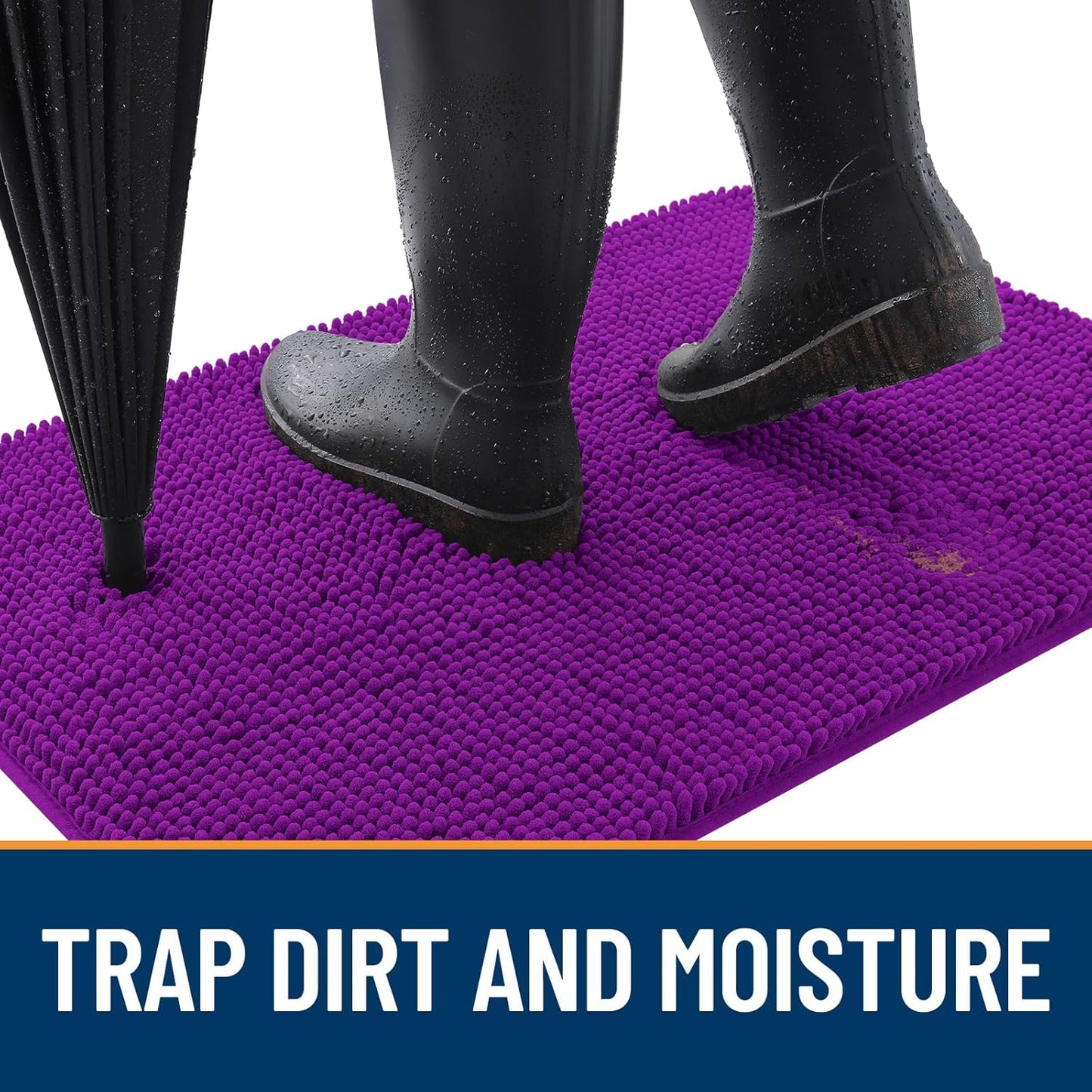 OLANLY Dog Door Mat for Muddy Paws 36x24, Absorbs Moisture and Dirt, Absorbent Non-Slip Washable Doormat, Quick Dry Chenille Mud Mat for Dogs, Entry Indoor Entryway Carpet for Inside Floor, Purple