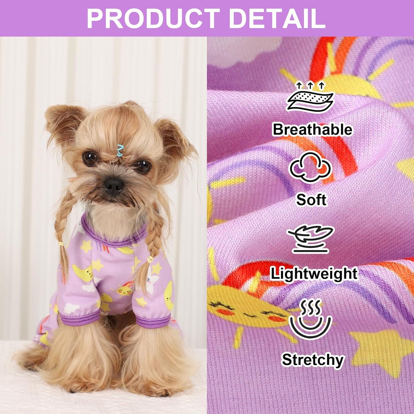 Dog Pajamas Pjs Spring Summer Dog Clothes for Small Dogs Girl - Boy - Small Size Dogs, Soft Stretchy Puppy Clothes Doggie Onesies Cat Pet Jammies Outfit, Star Purple, XS
