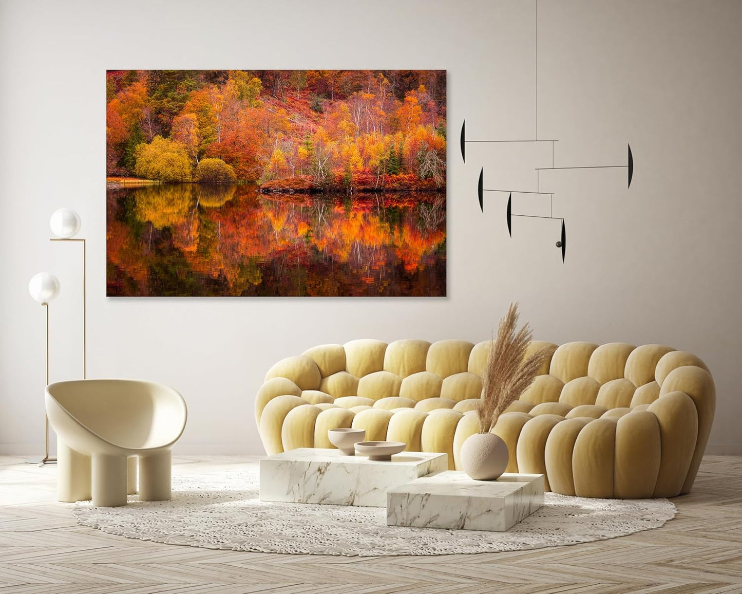 Nature Wall Art Prints - Ocean Forest Mountain Lake Canvas Landscapes - Small to Extra Large Living Room Bedroom Kitchen Bathroom Décor (Autumn Forest with Lake, 24L" x 36W")