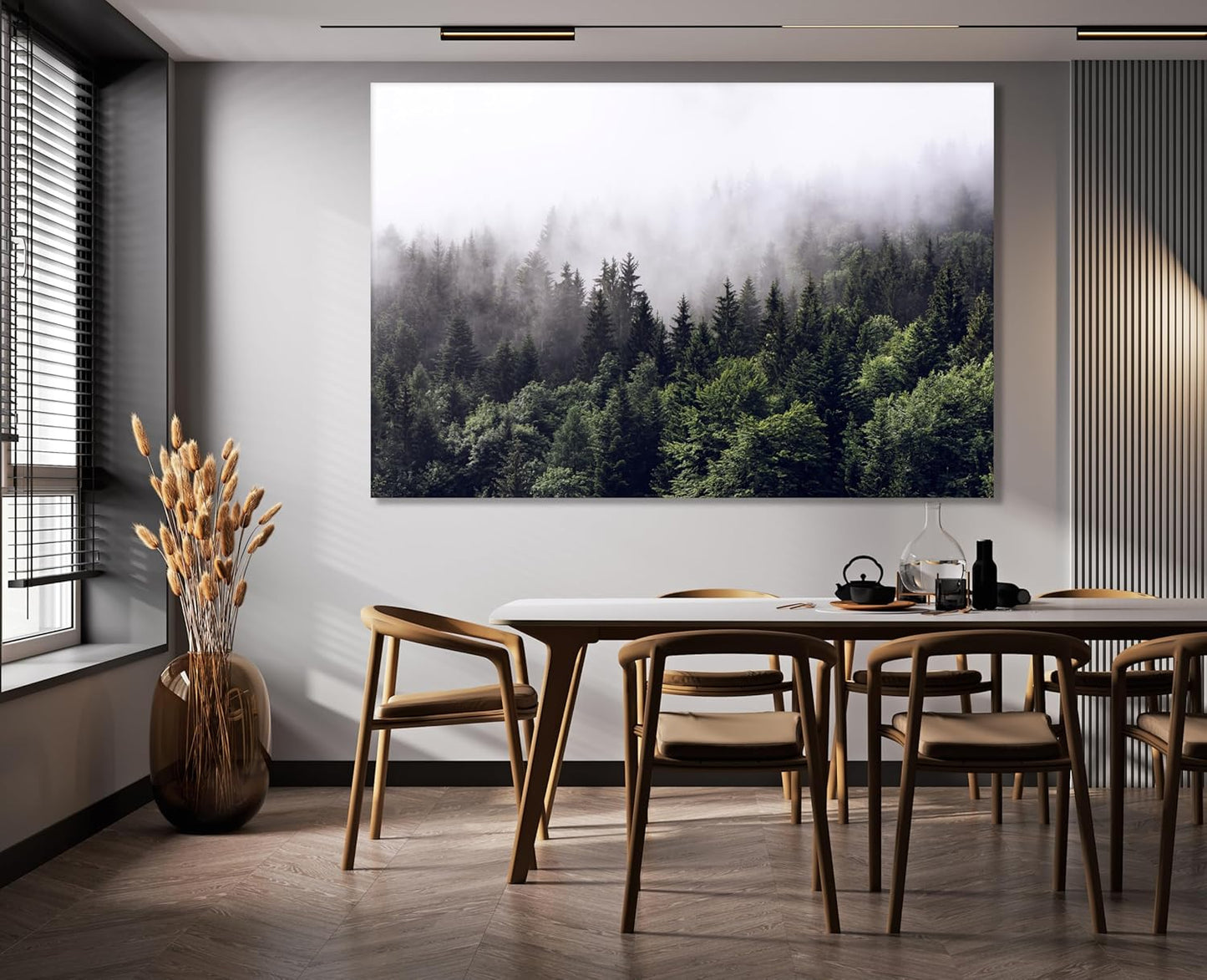 Nature Wall Art Prints - Ocean Forest Mountain Lake Canvas Landscapes - Small to Extra Large Living Room Bedroom Kitchen Bathroom Décor (Foggy Pine Forest, 20L" x 30W")
