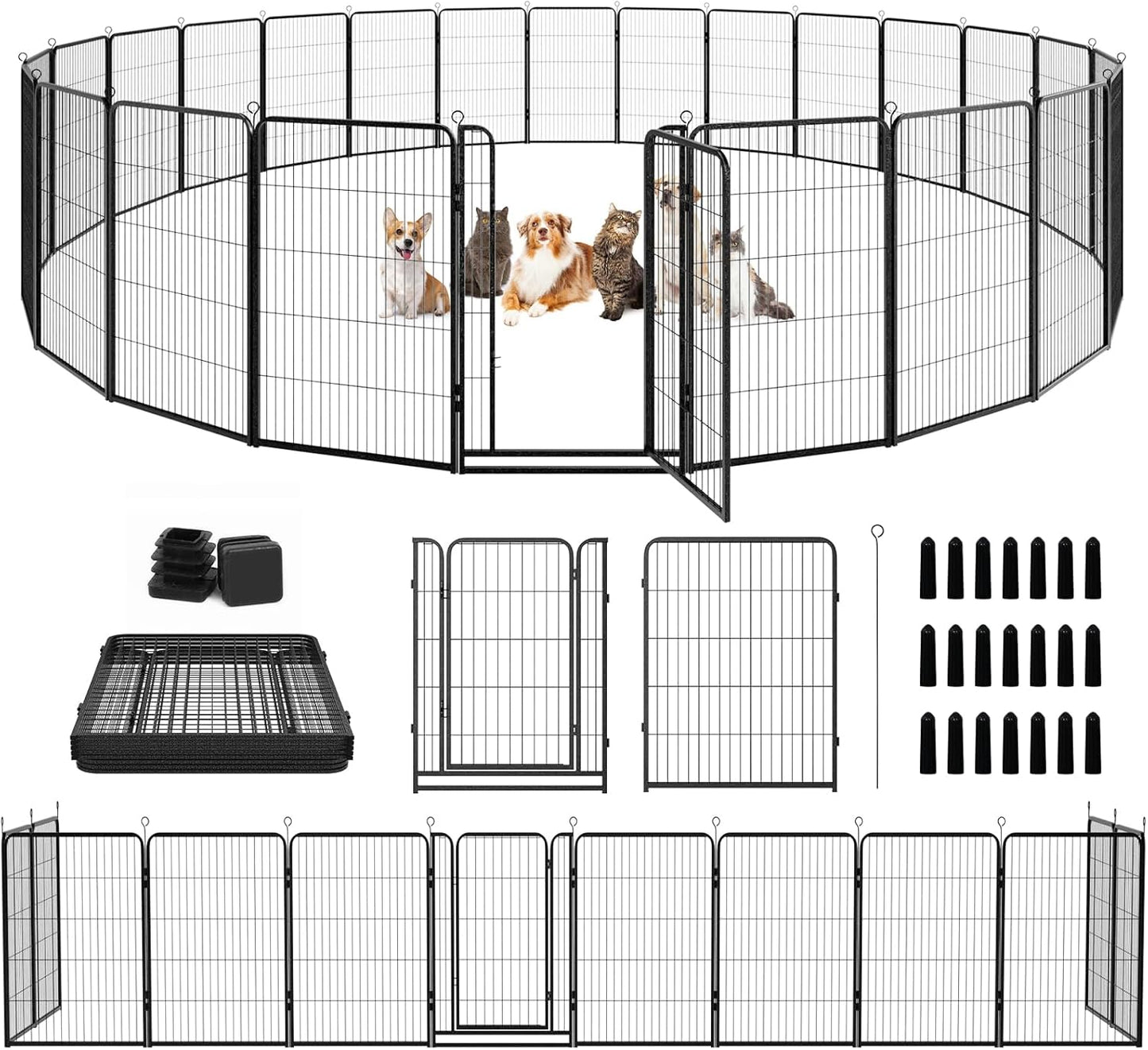 Dog Playpen Outdoor Extra Wide 24 Panels Heavy Duty Dog Fence 47" Height Anti-Rust with Doors Portable for RV Camping Yard, Total 63FT, 316 Sq.ft, Snowy Black