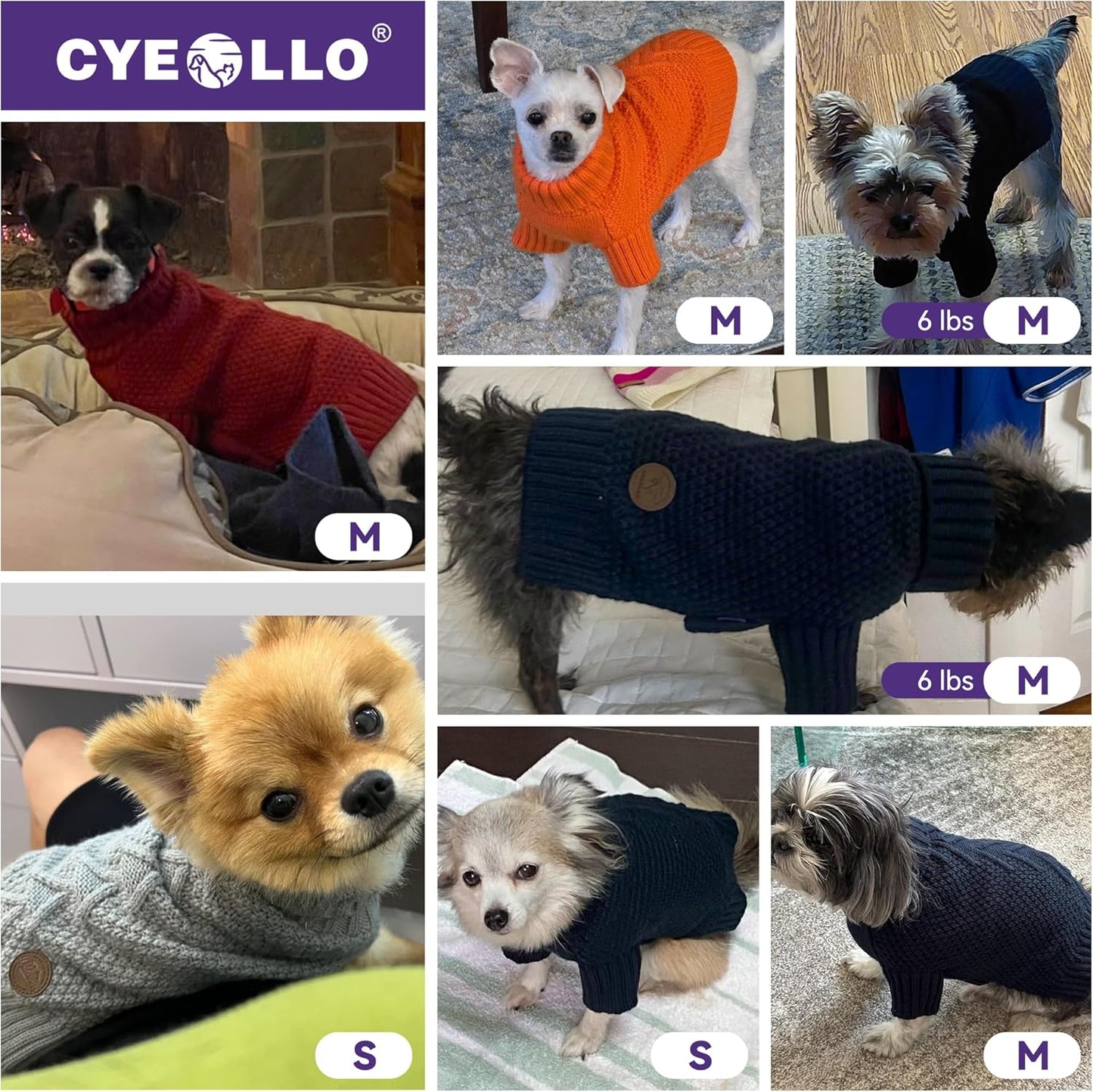 cyeollo Small Dog Sweater, Warm Turtleneck Sweaters for Small Girl, Knit Doggy Sweatshirt with Sleeves Fall Winter Pullover Cold Weather Dog Clothes for Indoor & Outdoor Wear, Red S