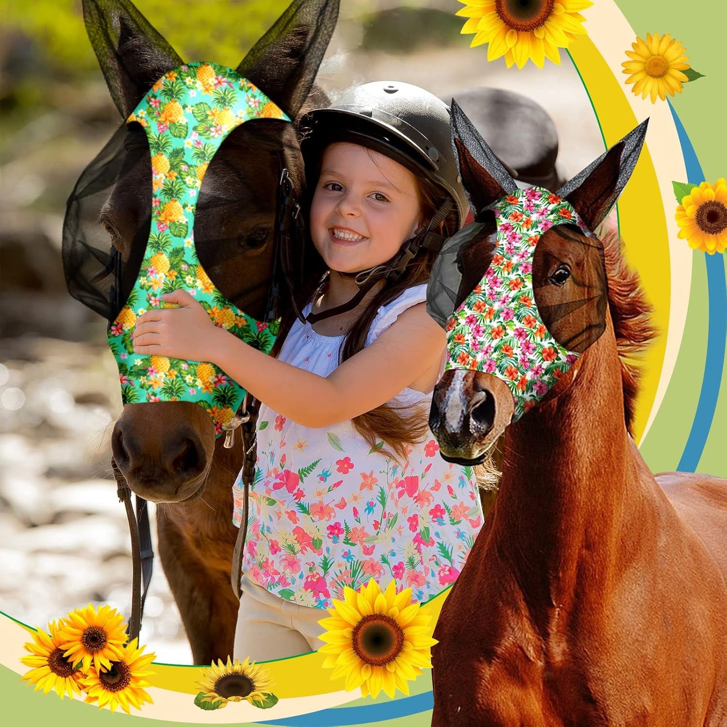 Chunful 6 Pcs Horse Fly Masks with Ears Smooth and Comfortable Cashel Mesh Fly Mask Elasticity Breathability UV Protection Horse Face Covering for Riding Supplies(Flamingo,Medium)