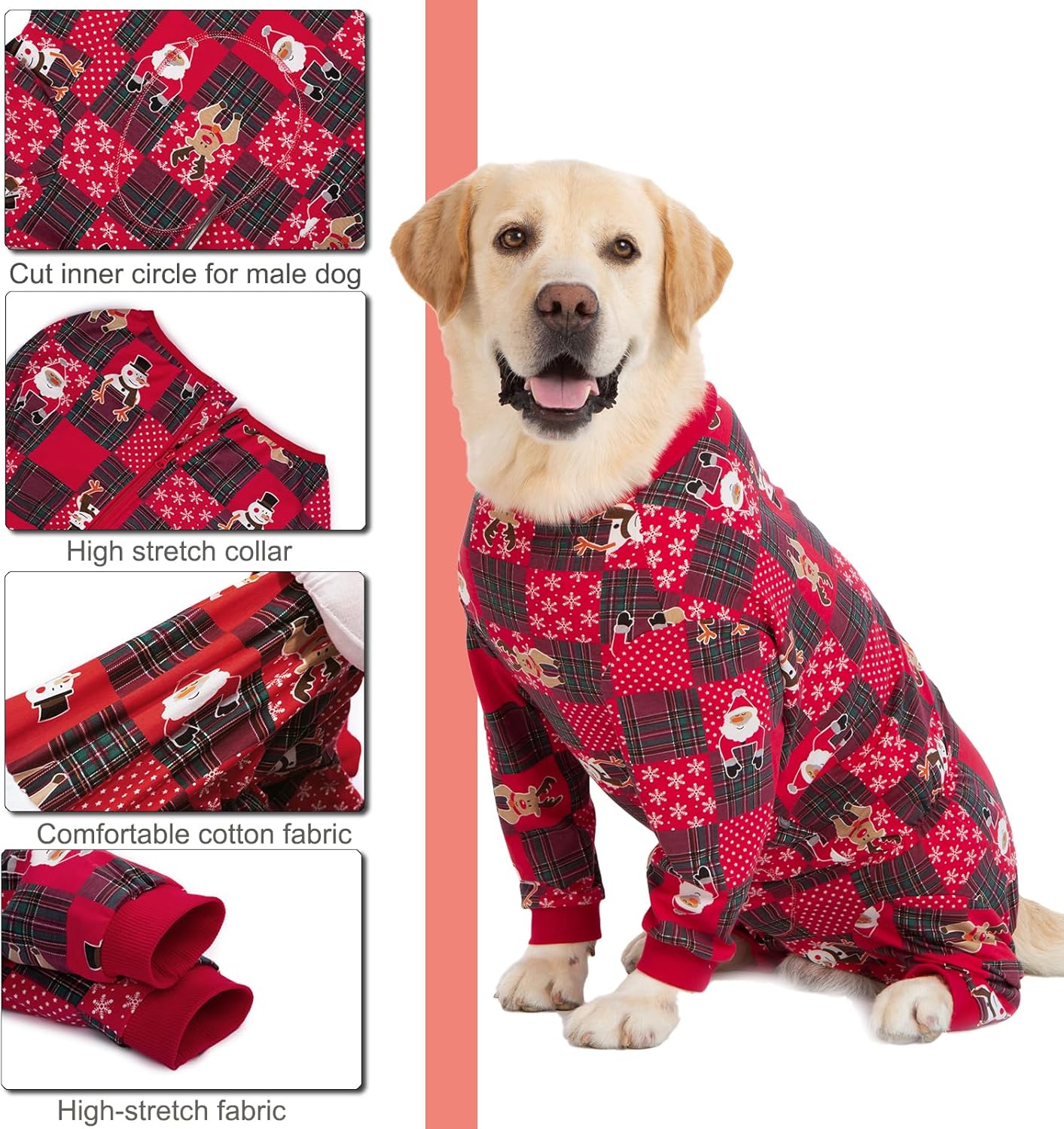 Yeapeeto Dog Onesie Surgery Recovery Suit for Large Medium Bodysuit Dogs Pajamas PJS Full Body for Shedding, Prevent Licking, Wound Protection, Cone Alternative… (Xmas Red, 6X-Large (Pack of 1))