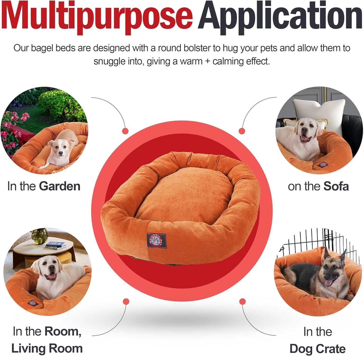 Majestic Pet 24 Inch Micro Velvet Calming Dog Bed Washable 24x19x7 (inch) – Cozy Soft Round Donut Dog Bed with Spine for Head Support - Pet Bed Small – Orange (2025)