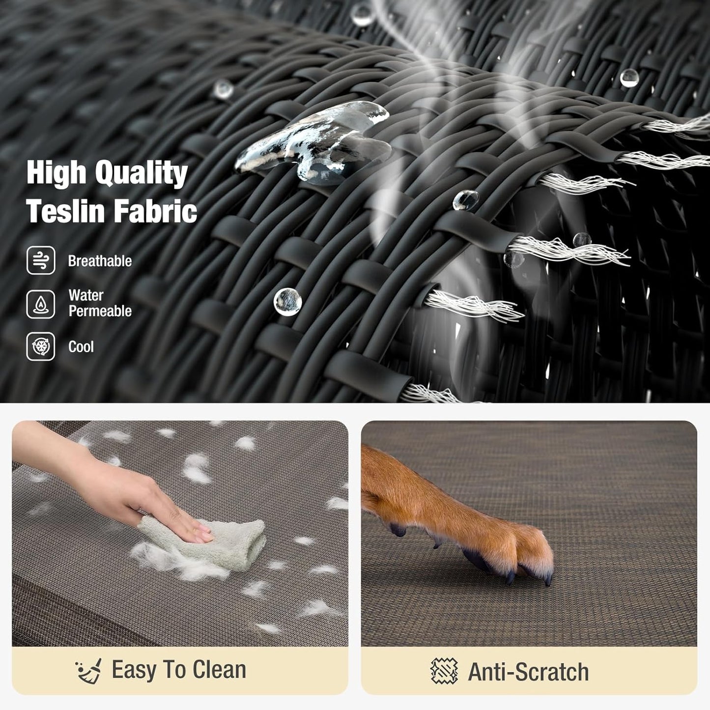 Veehoo Cooling Elevated Dog Bed, Guardrail Raised Pet Cot, Indoor & Outdoor XXL Pet Bed with Washable & Breathable Teslin Mesh, Non-Slip Feet, Dog Couch Bed, 62.5" x 37", Brown