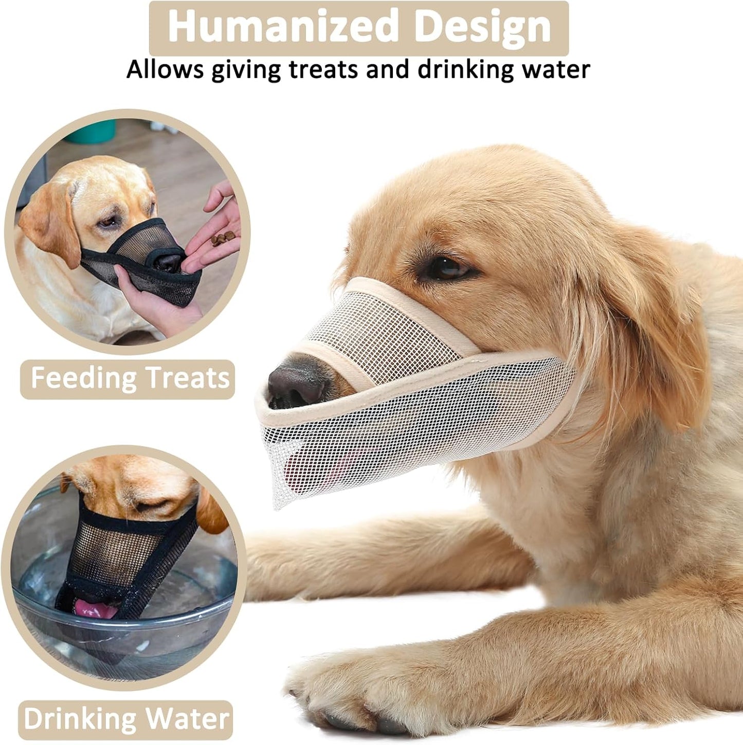 Crazy Felix Nylon Dog Muzzle for Small Medium Large Dogs, Air Mesh Breathable and Drinkable Pet Muzzle for Anti-Biting Anti-Barking Licking (M, Beige)