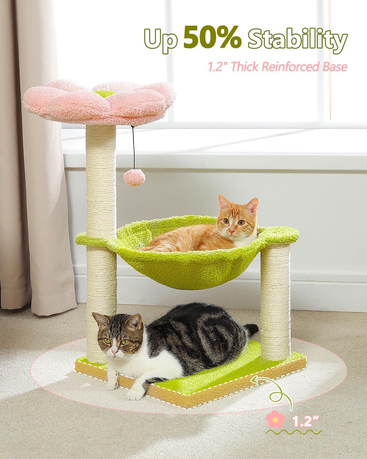 Flower Cat Tree, 28" Cat Tower with Cozy Flower Perch, Large Hammock for Indoor Small Cats, Cute Cat Tree with Sisal Scratching Post and Fur Toy Ball for Kittens, Pink