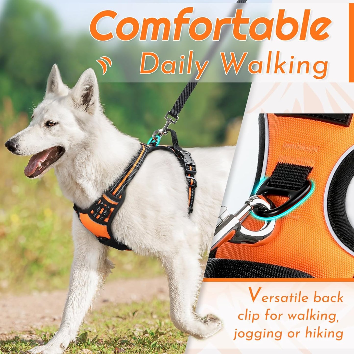 Eagloo Dog Harness Small Sized Dog, No Pull Service Vest with Reflective Strips and Control Handle, Adjustable and Comfortable for Easy Walking, No Choke Pet Harness with 2 Metal Rings, Orange, S