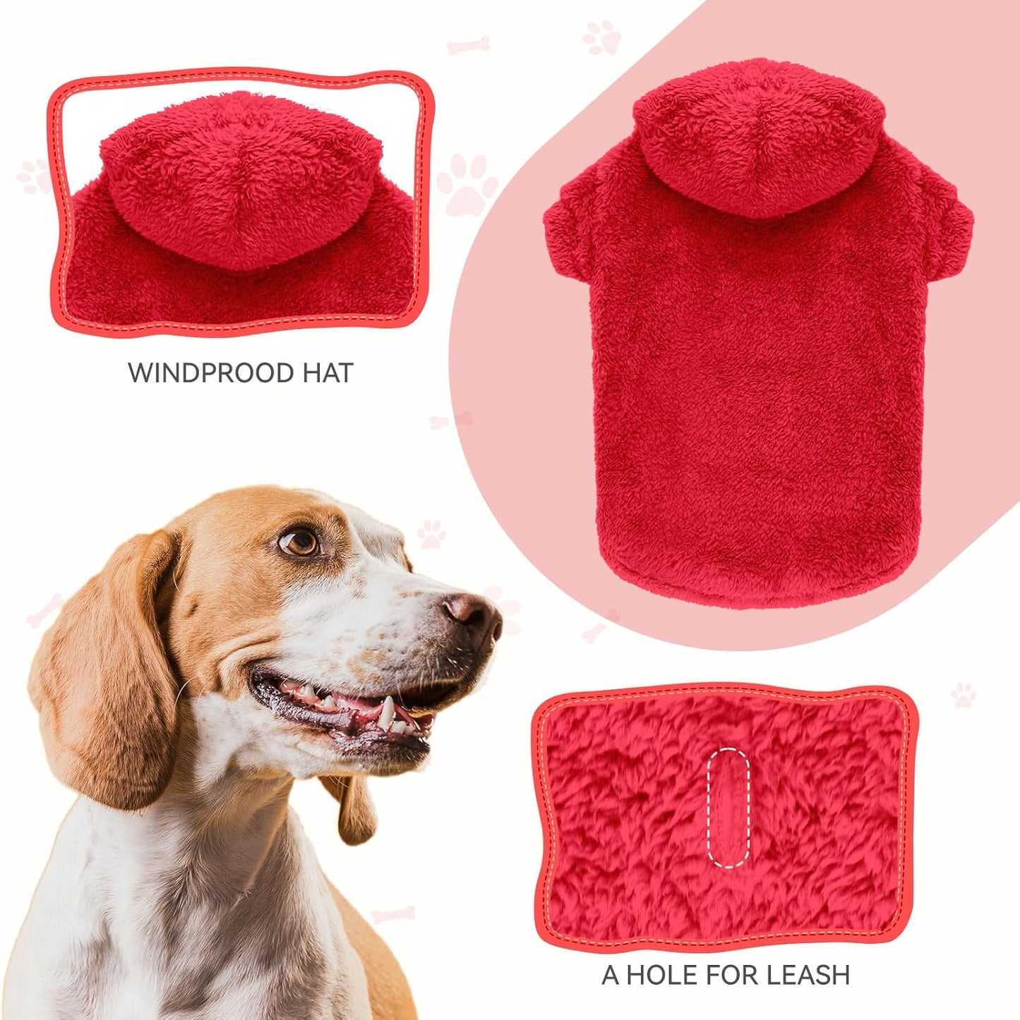 Fuzzy Dog Sweaters for Small Dogs Dog Hoodie Soft Double-Sided Plush Fleece Pet Sweater Clothes Pet Coats Hoodie Sherpa Hooded Sweatshirt(Red-S)