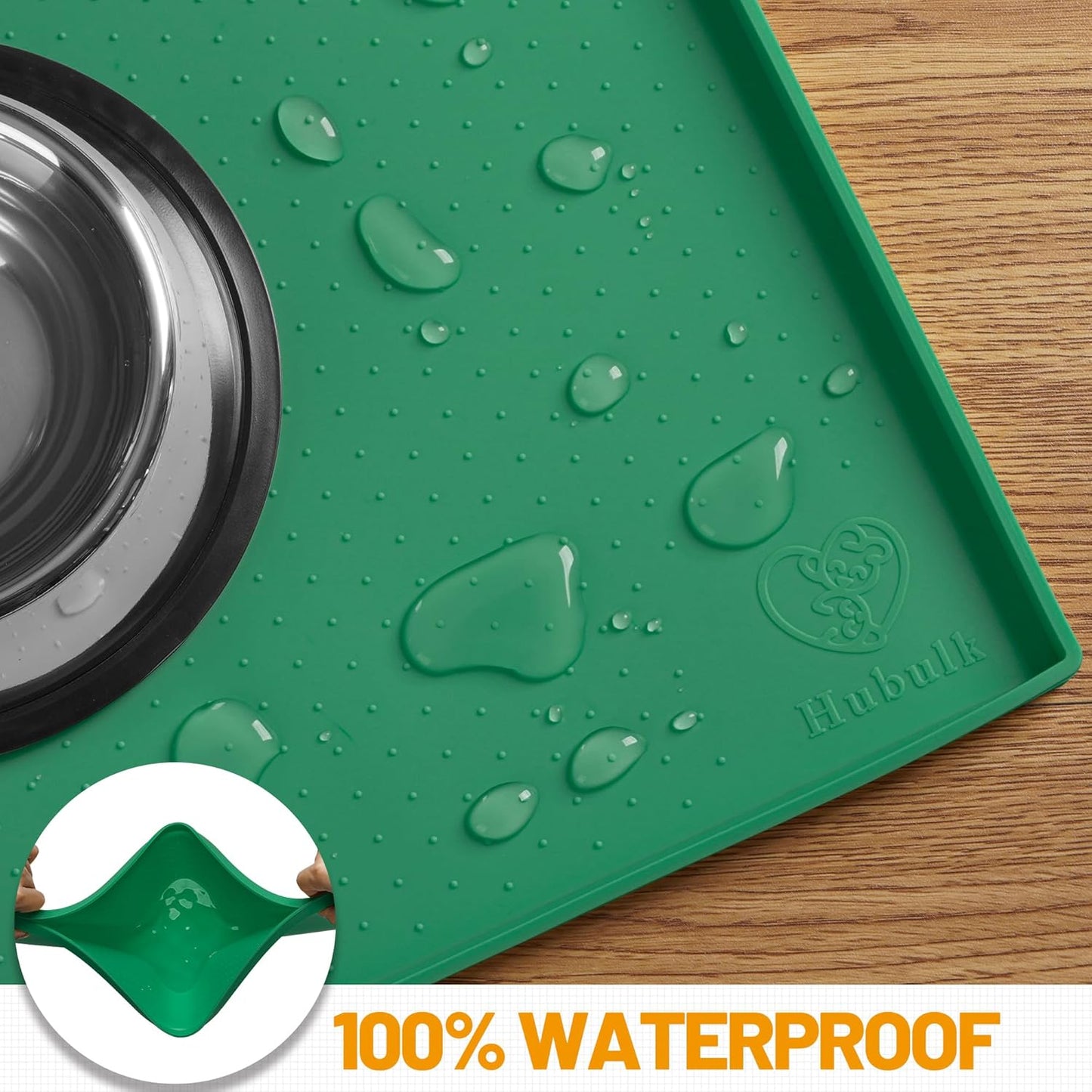 Hubulk Dog Feeding Mat,100% Waterproof Food Grade Silicone Pet Food and Water Bowl Placemat,Dishwasher, High Raised Edge to Prevent Spills,Nonslip Tray to Stop Messes on Floor（24"x16"x0.5",Hunter ）