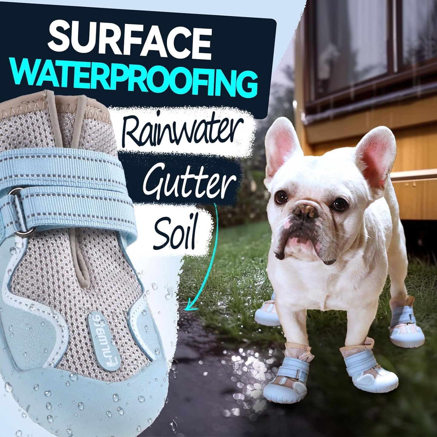 Dog Shoes for Large Small Medium Dogs, Breathable Mesh Dog Boots & Paw Protectors for Summer Hot Pavement Winter Snow, Waterproof Anti-Slip Dog Booties for Hiking Hardwood Floors(Blue-Beige7)