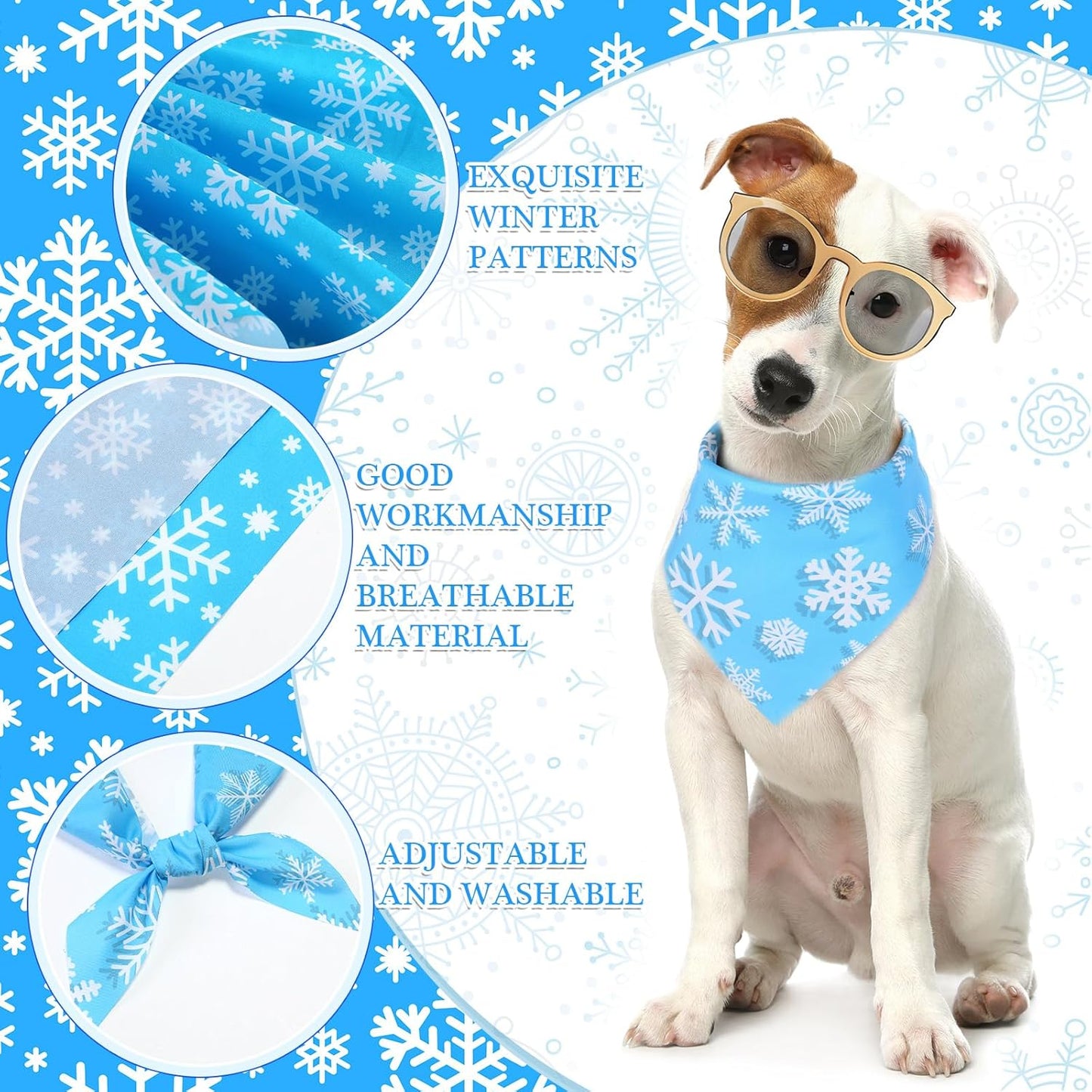 Abbylike 100 Pieces Winter Dog Bandanas Bulk Blue Snowflake Dog Bandanas for Pets Triangle Kerchief Scarf Bibs for Winter Pets Cats Party Costume Accessories