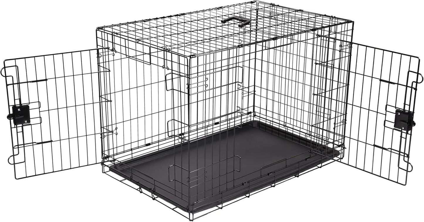 Amazon Basics Durable, Foldable Metal Wire Dog Crate with Tray, Double Door, 36 x 23 x 25 in, Black