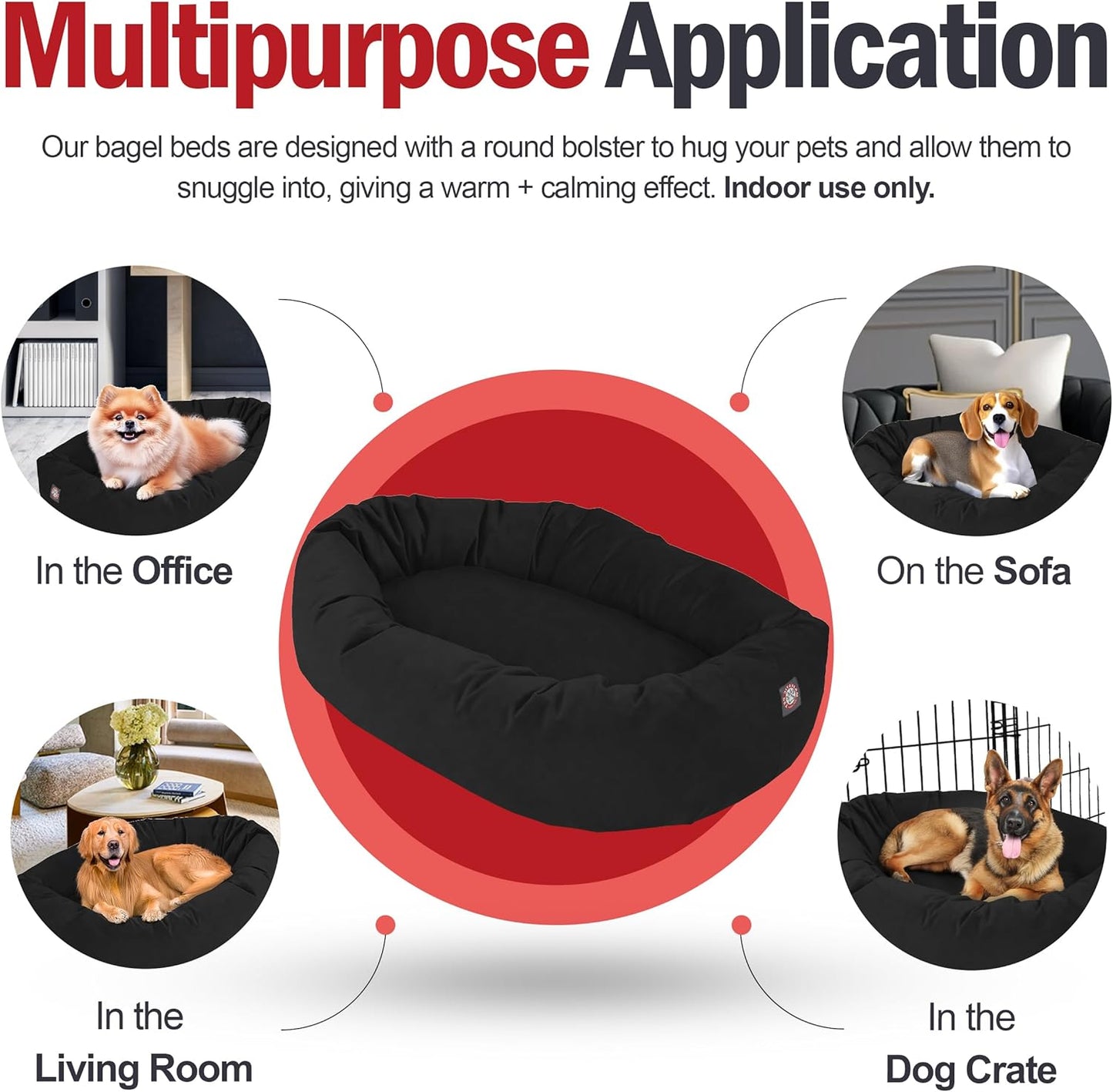 Majestic Pet 52 Inch Suede Shredded Memory Foam Mix Calming Extra Large Dog Bed Washable 52 x 35 x 11 (Inch) - Cozy Soft Round Donut Dog Bed with Spine for Head Support - Pet Bed Black