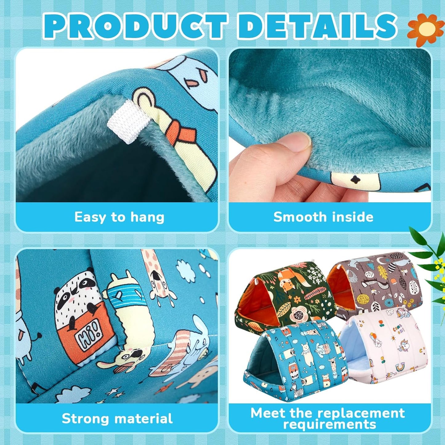 4 Pcs Guinea Pig Hideout, Guinea Pig Bed Tunnel, Rabbit Washable Small House Cage Accessories for Bunny Hedgehog Mouse Chinchillas Hamsters Ferrets Bearded Dragons Rats(Forest,7.9 in)