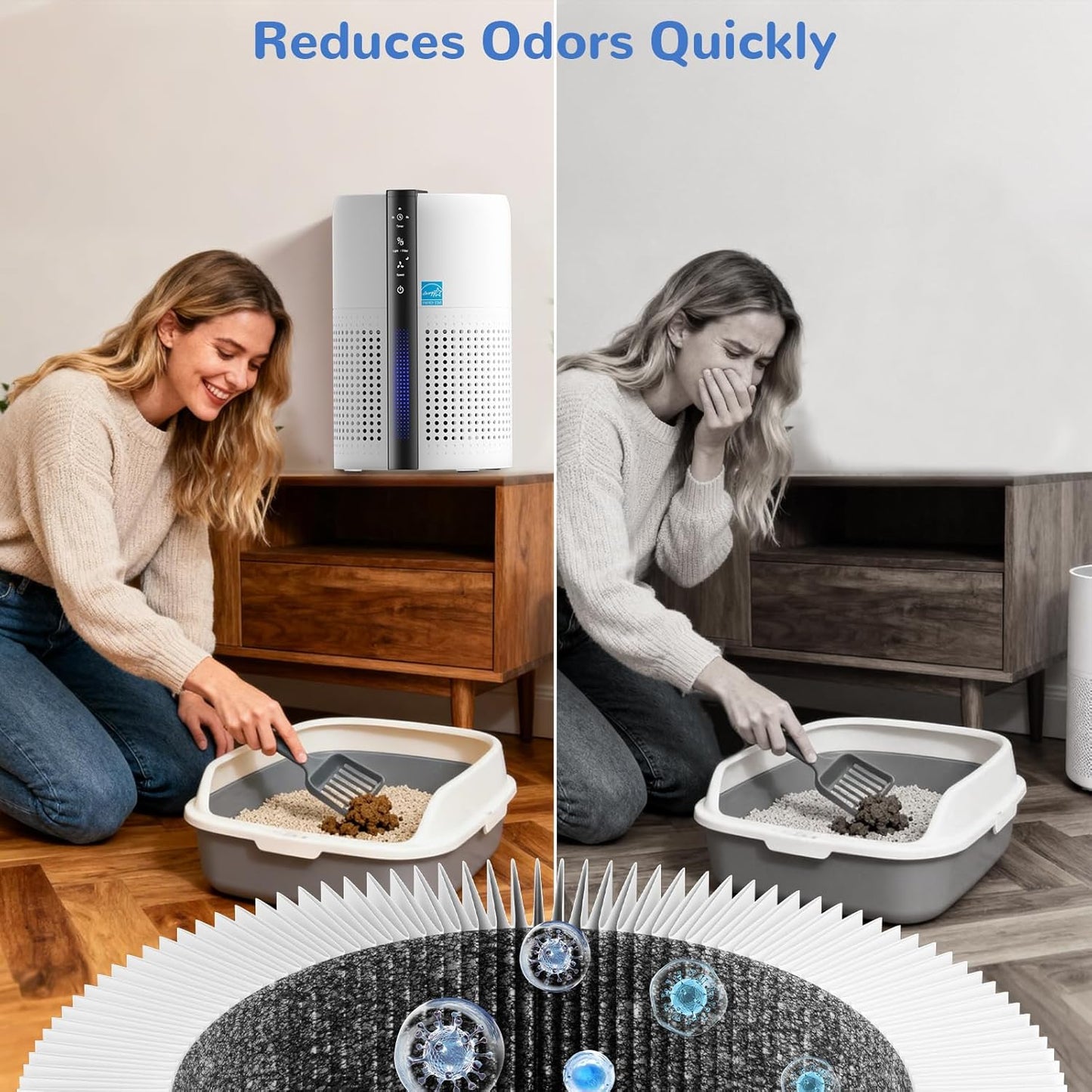 Cat Litter Deodorizer,Odor Eliminator for Pet Strong Odors 99% Activated Carbon Adsorption Plug in Air fresheners for home,Litter Box,Kitchen, Bathroom, Ion Air Purifier Quiet Portable