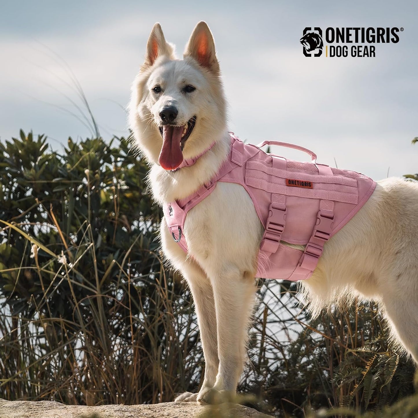 OneTigris Tactical Dog Harness for Small Dogs, No Pull Small Dog Vest Harness with Handles Breathable Military Dogs Molle Vests, Walking Hiking Training (Pink, X-Large)