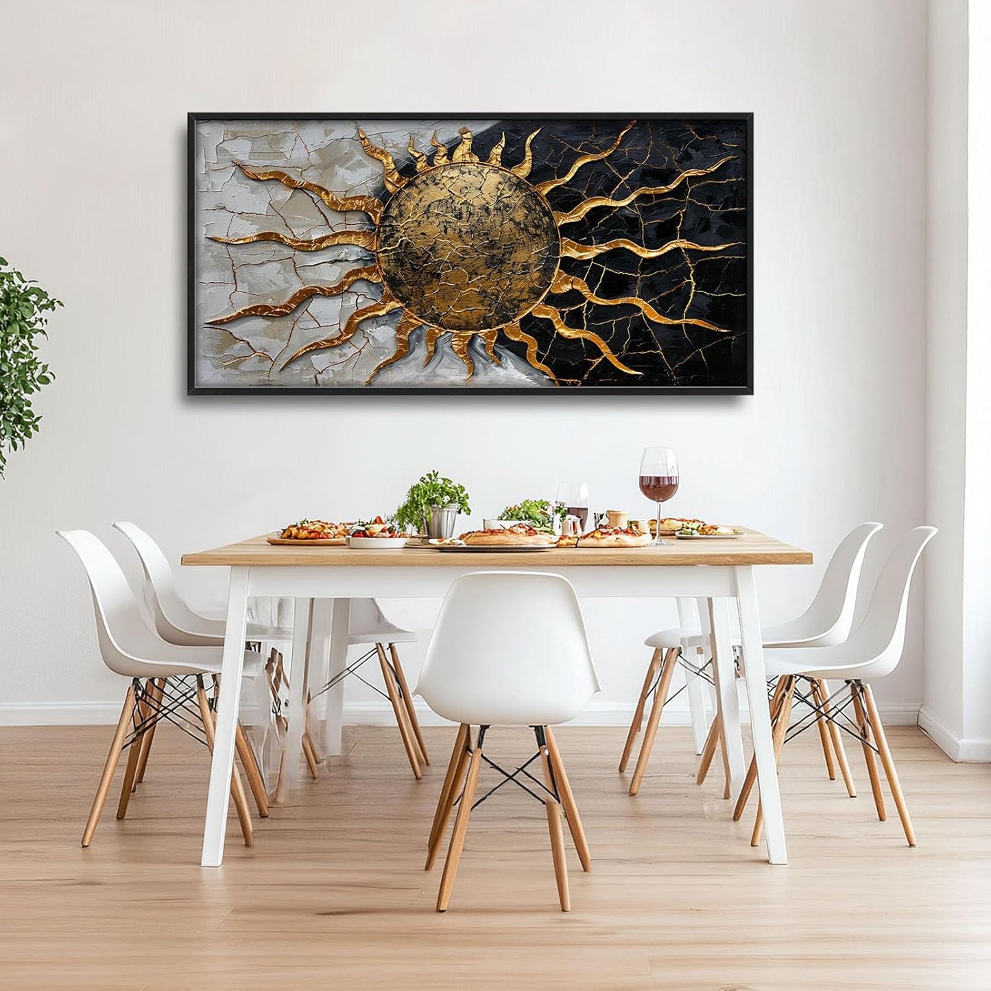 Quorin Golden Sun Large Wall Art Abstract Day and Night Pictures Black and Golden Wall Decor Canvas Print Painting Artwork for Bathroom Living Room Bedroom 60L x 30W