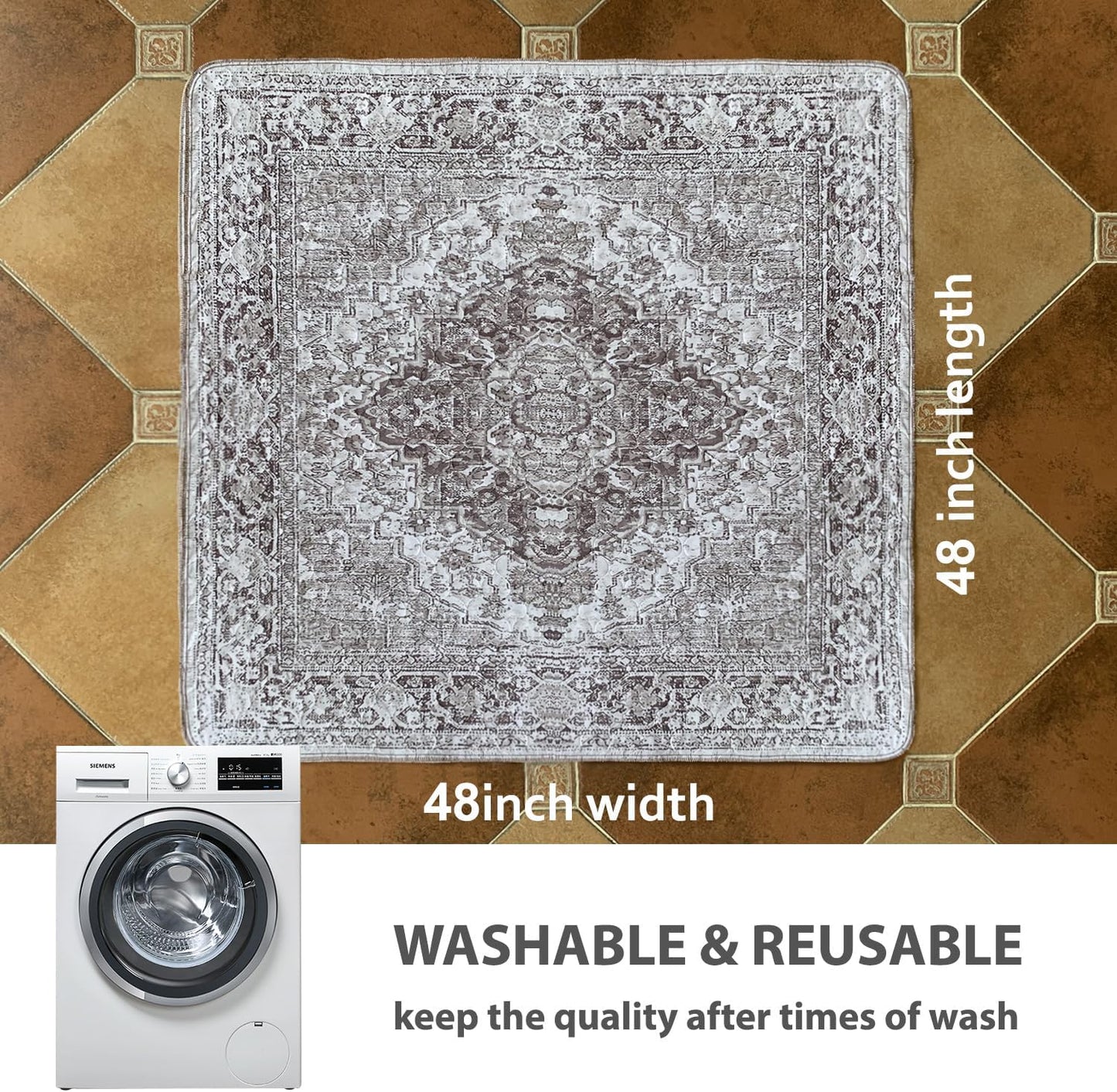 nunubaby Washable Pee Pads for Dogs, Stylish, Non-Slip and Leak-Proof Pee Pads. Reusable Potty Pads for Dogs for Crates and Floors.(Brown/Geo, 48" x48")