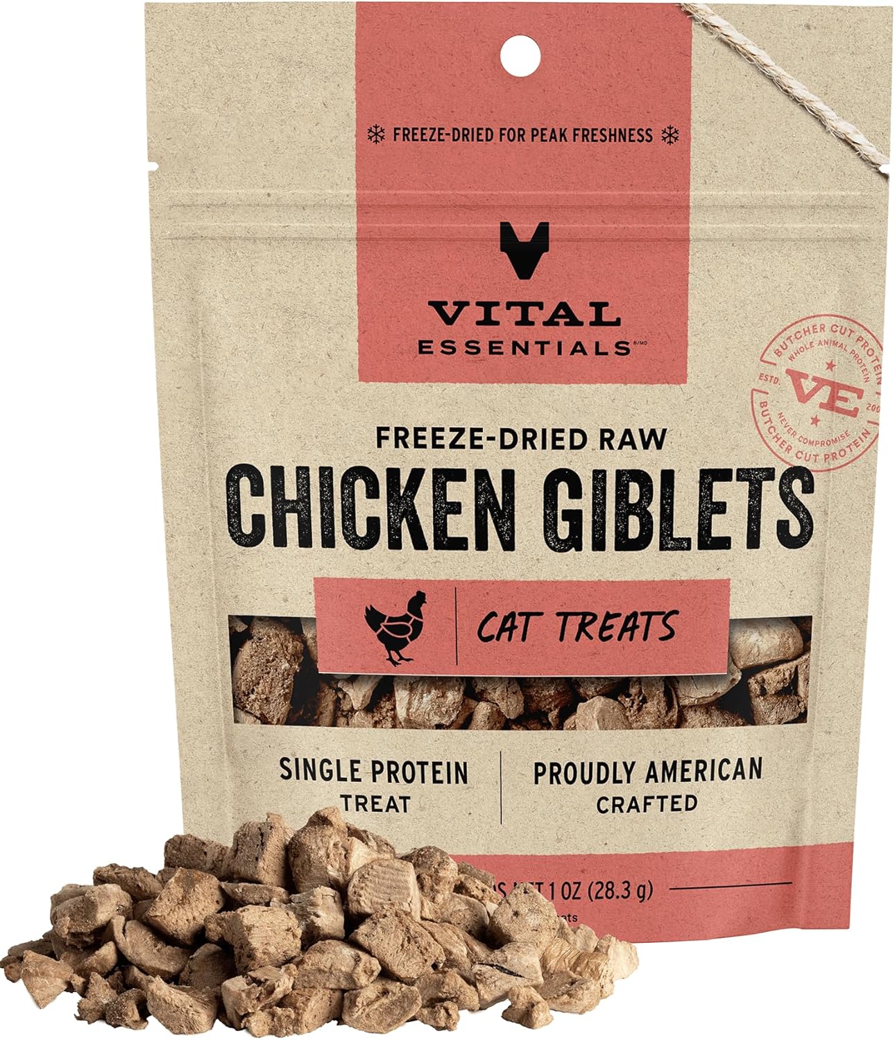 Vital Essentials Chicken Giblets Cat Treats, 1 oz | Freeze-Dried Raw | Single Protein | Grain Free, Gluten Free, Filler Free