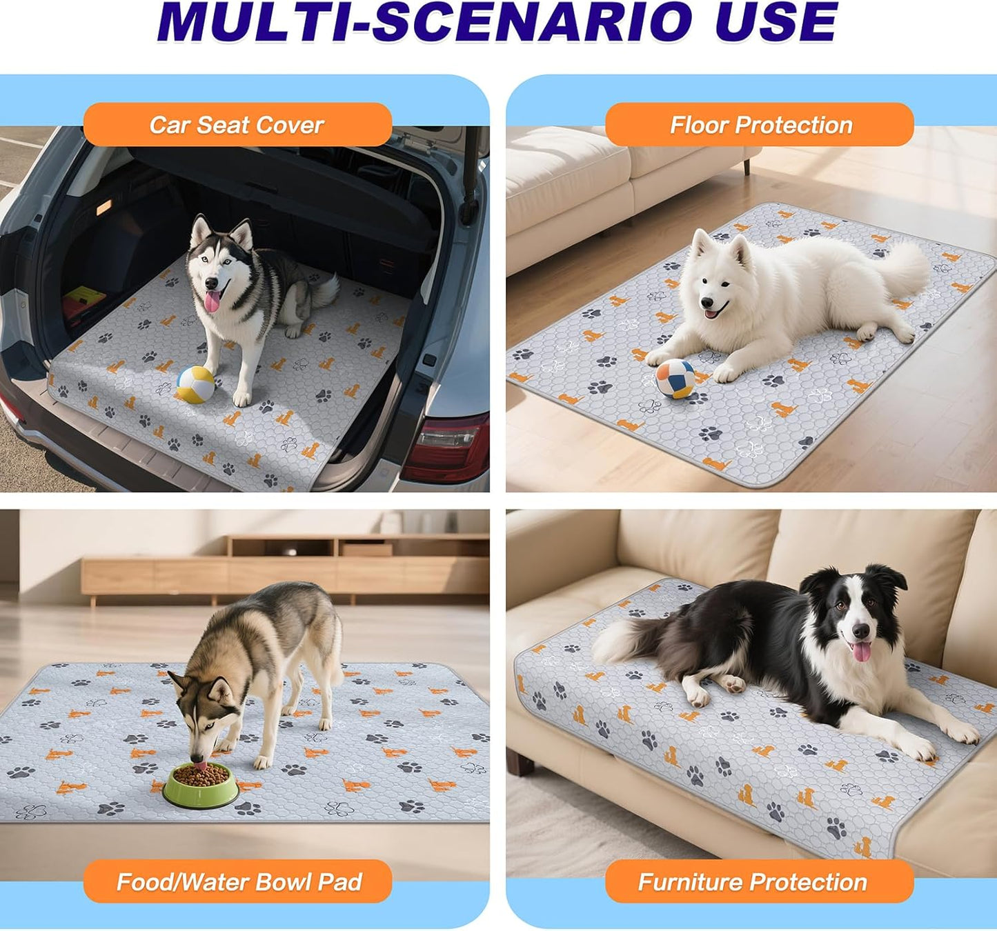 Washable Pee Pads for Dogs, 4 Pack Absorbent Reusable Training Dog Pads Pet Puppy Pads, Non-Slip Potty Pads for Whelping, Playpen, Crate, Bed, Orange, 18"x24"