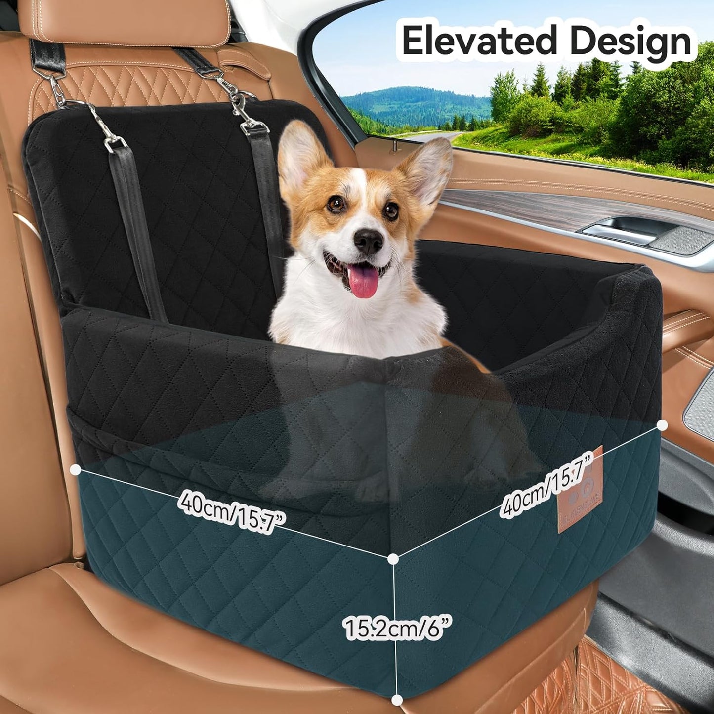 Dog Car Seat for Small/Medium Dogs Under 35lbs,Memory Foam Dog Booster Seats,Detachable and Washable Traval Pet Car Seat,Dogs Bed with 2 Safety Belts(Balck)