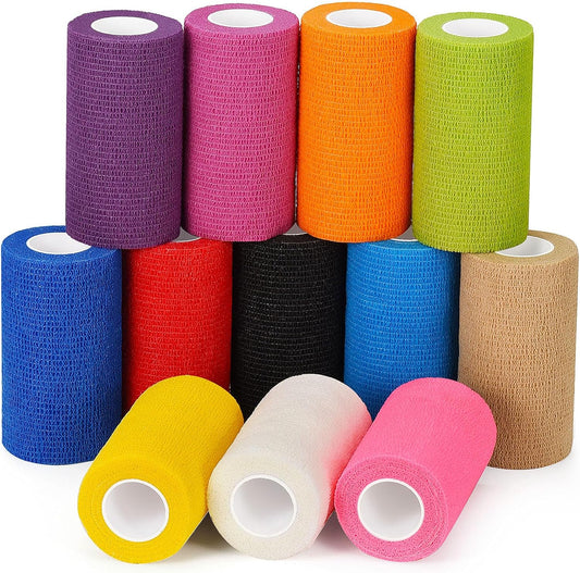 Self Adhesive Bandage Wrap 4 in x 5 Yds Vet Wrap for Horses Elastic Bandage for Ankle Wrist Athletic Tape Self Adherent Cohesive Bandage Wrap Sports Tape, 12 Pack