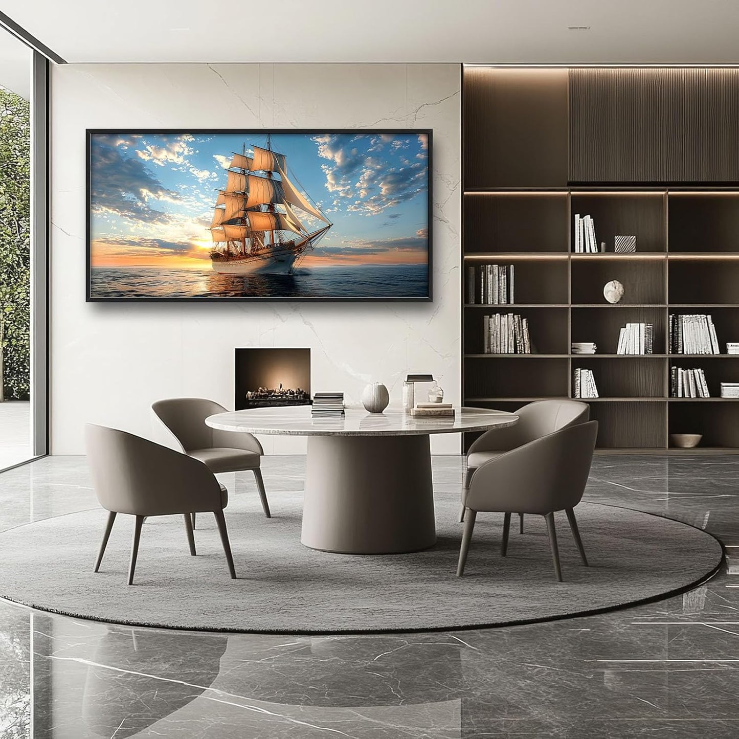 Nautical Ship Large Wall Art Sea Sailing Ship Pictures Sunrise Seascape Wall Decor Nature Landscape Canvas Print Painting Artwork for Bathroom Living Room Bedroom 60L" x 30W"