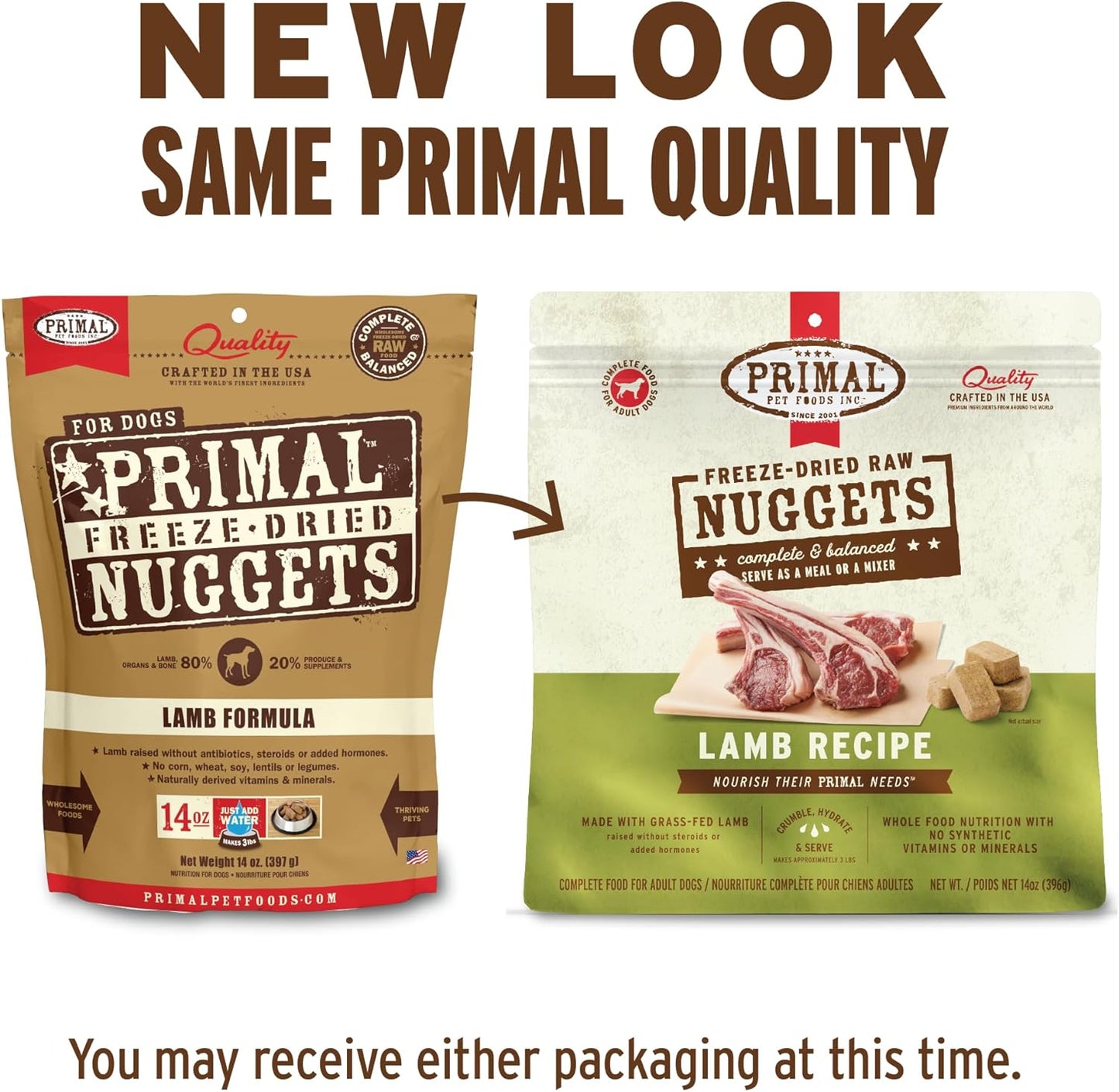 Primal Freeze Dried Raw Dog Food Nuggets, Lamb, Complete & Balanced Meal, Also Use as Topper or Treat, Premium, Healthy, Grain Free, High Protein Raw Dog Food, 14 oz