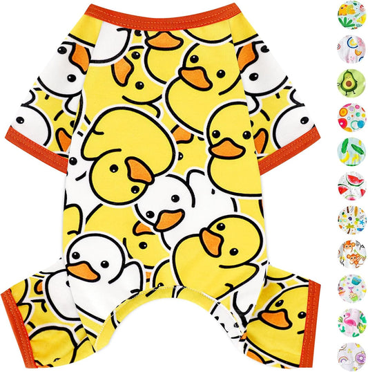 Dog Pajamas Pjs Spring Summer Dog Clothes for Small Dogs Girl - Boy - Small Size Dogs, Soft Stretchy Puppy Clothes Doggie Onesies Cat Pet Jammies Outfit Duck Yellow