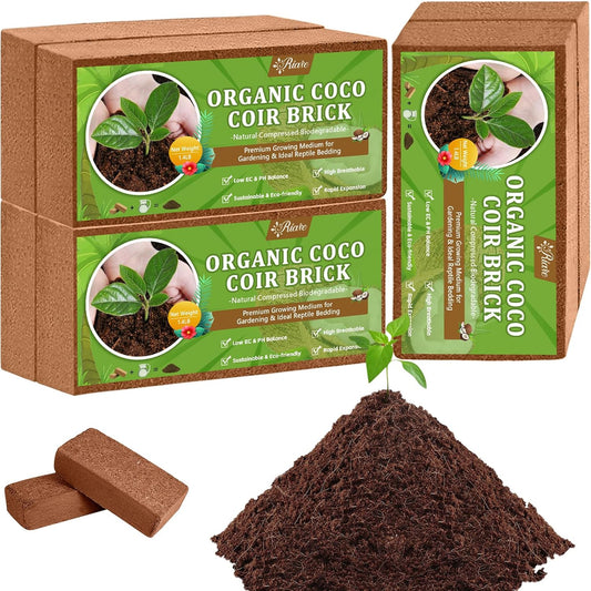 Riare 6pcs Organic Coco Coir Bricks Soil Blocks- 100% Natural Compressed Coco Peat Brick Coconut Fiber Substrate with Low EC& pH Balance, High Expansion Coco Coir Pith Coconut Husk for Garden
