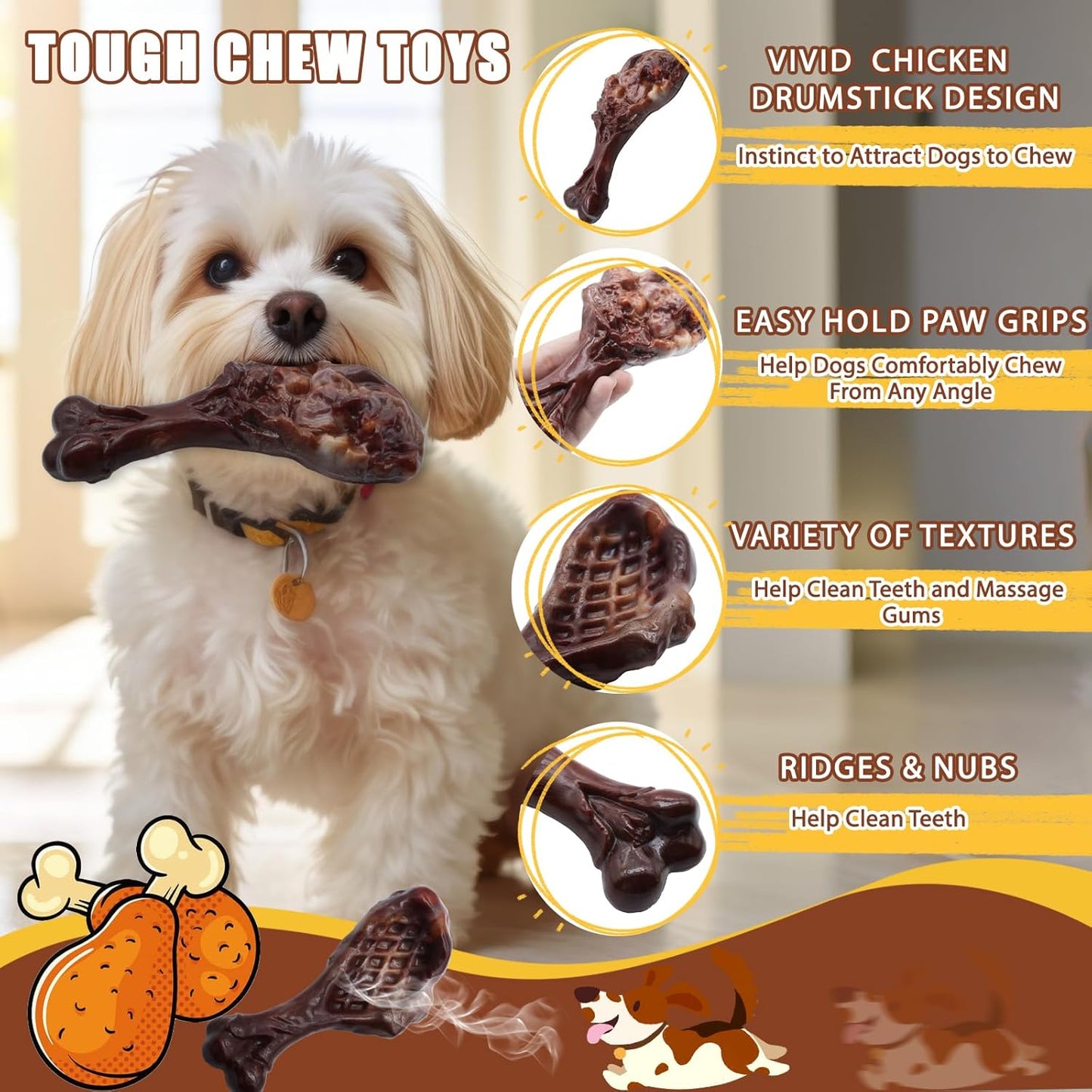 Dog Chew Toys for Aggressive Chewers, Indestructible Dog Toy for for Medium/Large Breed, Tough Nylon Teething Bone Toy to Keep Them Busy,Bacon and Real Beef Flavor (Beef+Bacon Flavor, 2 Pack)