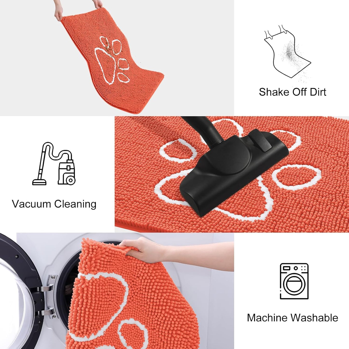 Smiry Dog Door Mat for Muddy Paws, Absorbent Dirt Trapper Non Slip Quick Dry Washable Chenille Mat for Mud Dogs, Entry Rug for Indoor and Outdoor (36x24 Inches, Coral)