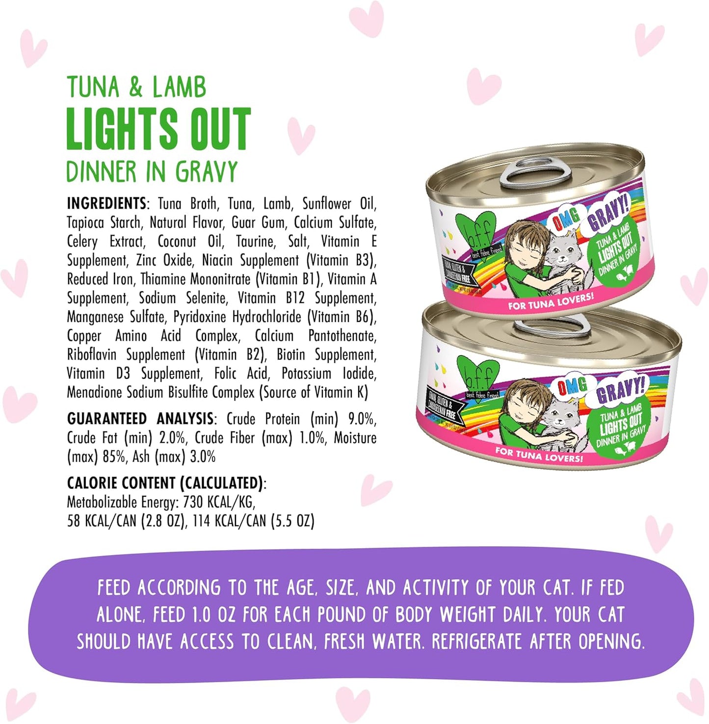 B.F.F. OMG - Best Feline Friend Oh My Gravy!, Tuna & Lamb Lights Out with Tuna & Lamb, 5.5oz Can (Pack of 8)