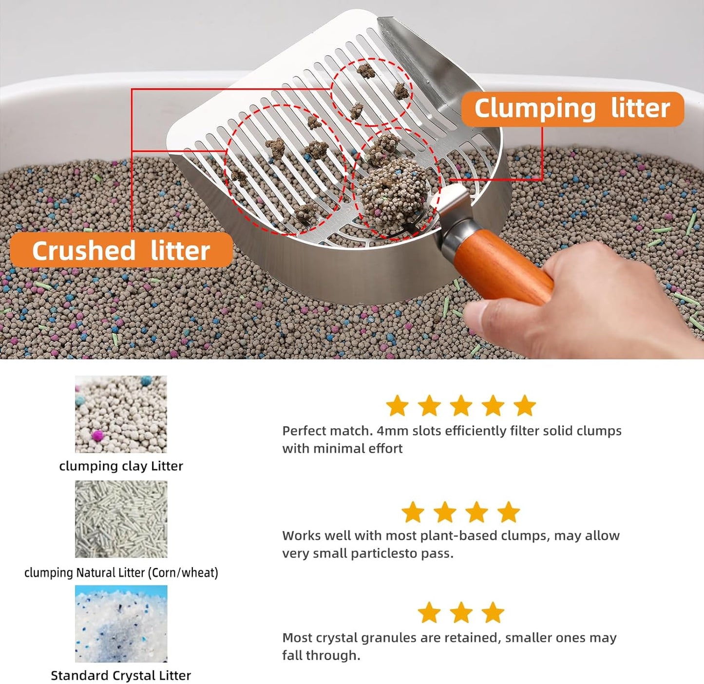 Stainless Steel Extra Thick Cat Litter Scoop (Optional Holder) (Extra Thick Scoop only)