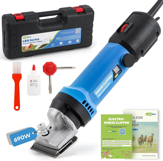 Horse Clippers 690W 28000RPM, Heavy Duty Horse Grooming Kit, Professional Livestock Clippers with 6 Speed Adjustable for Shaving Horse Pony Cattle Goat Large Dogs and Others