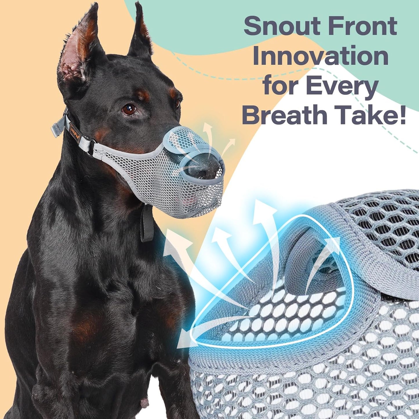 LUCKYPAW Dog Muzzle for Large Medium Small Dogs, Patented Mesh Muzzle to Prevent Biting Chewing Eating, Soft Mouth Guard with Front Opening Design for Drinking Panting(Grey, XL)